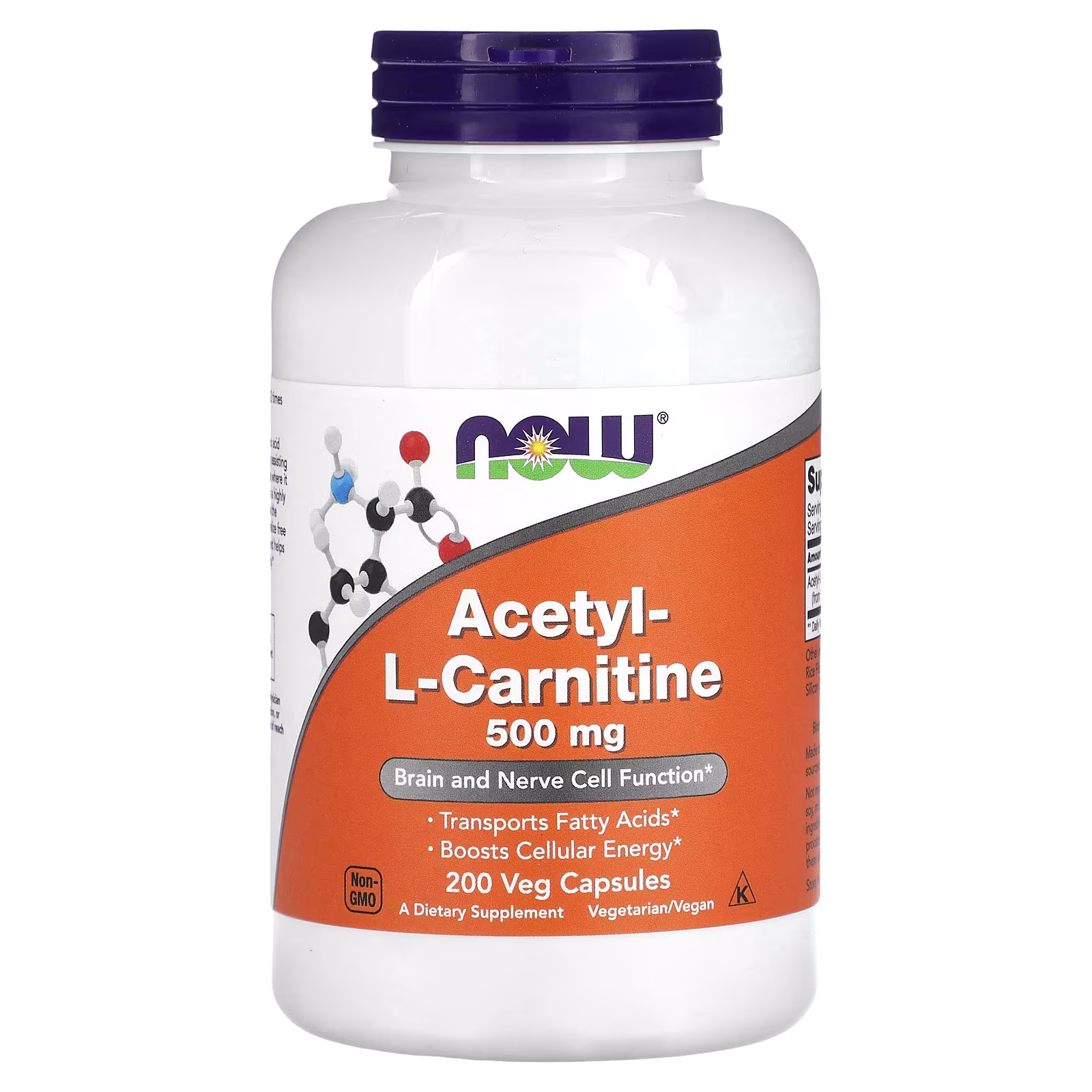 Acetil-L-carnitina, 500 mg, 200 cápsulas vegetales, NOW Foods