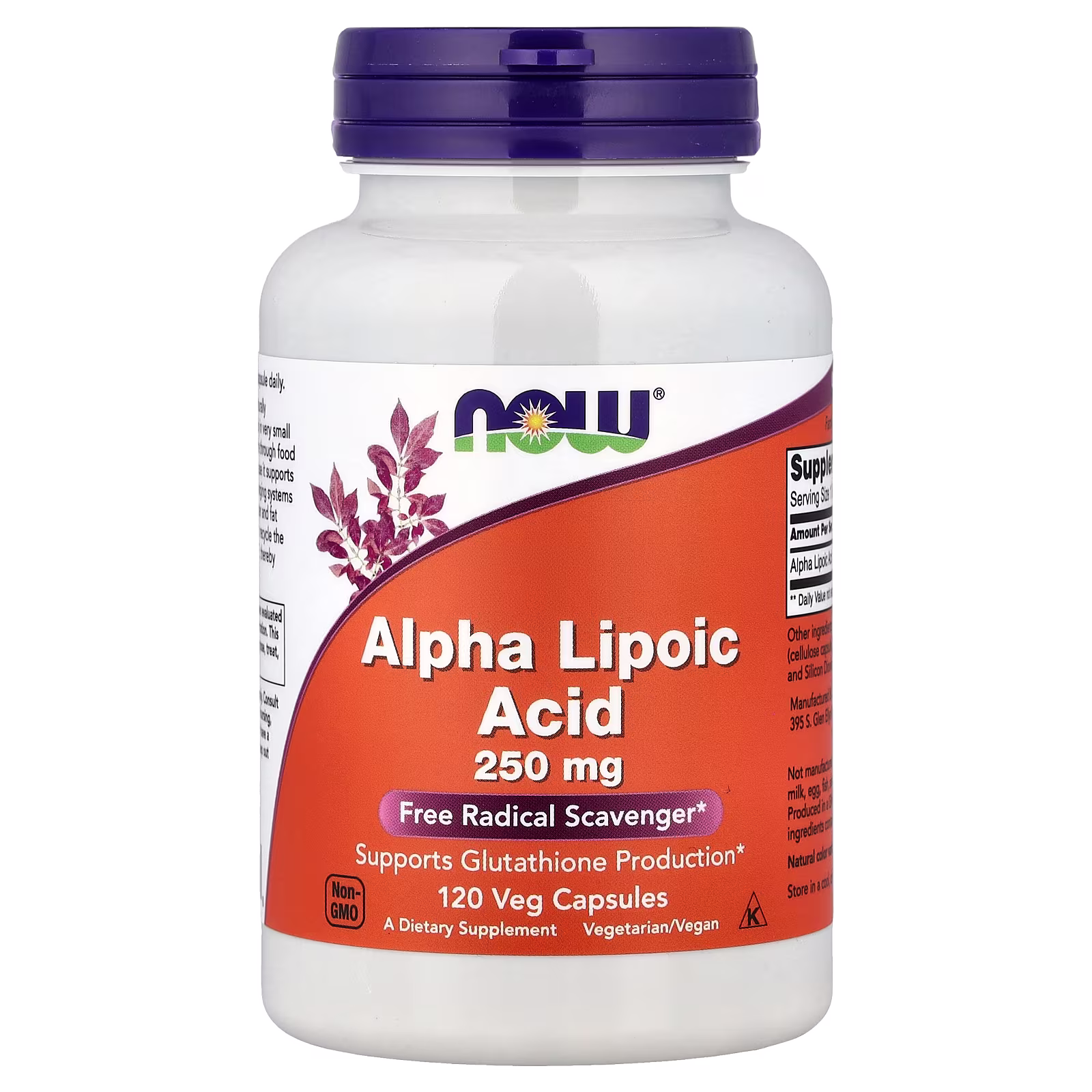 Ácido alfa-lipoico, 250 mg, 120 cápsulas vegetales, NOW Foods