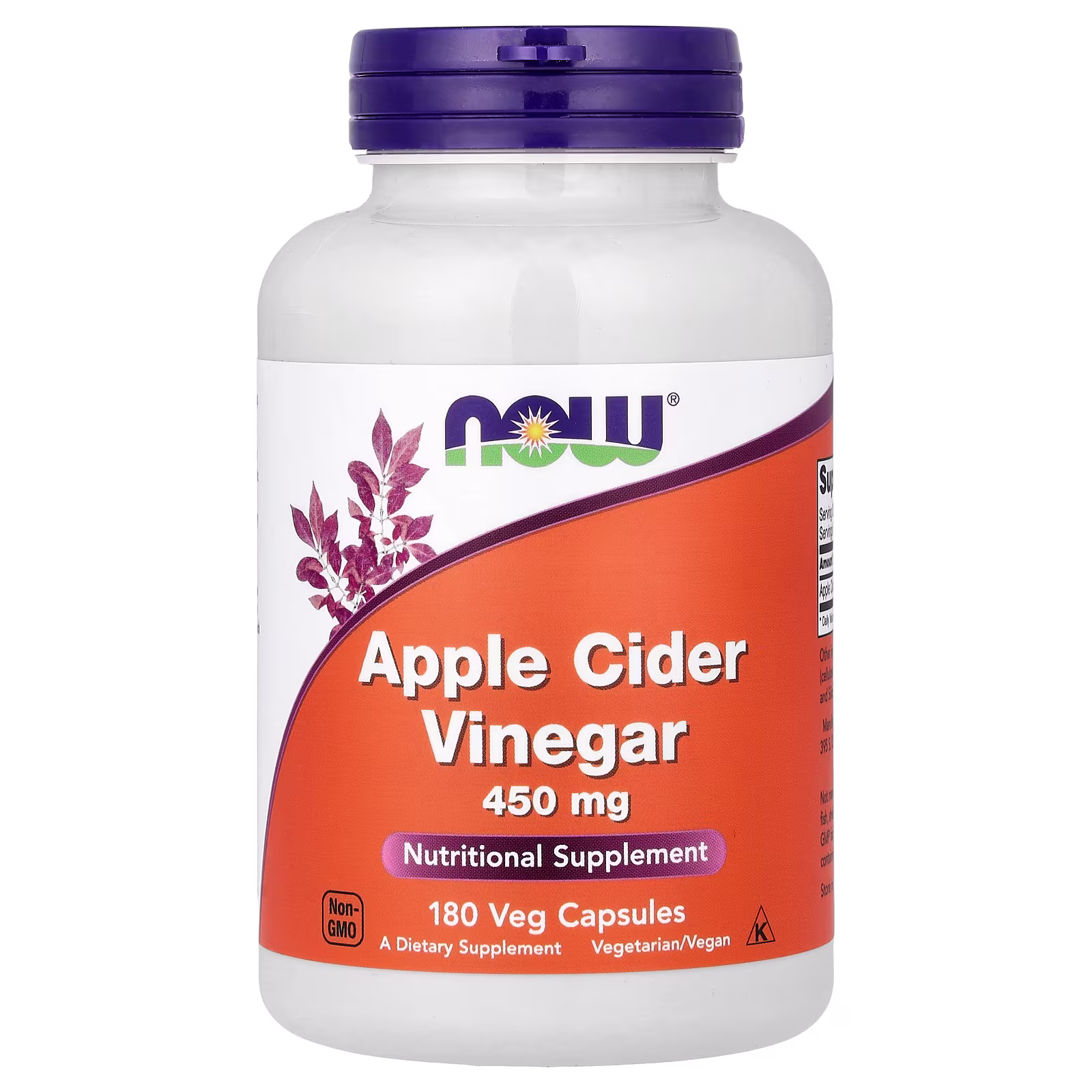 Vinagre de Sidra de Manzana, 450 mg, 180 Cápsulas, NOW Foods
