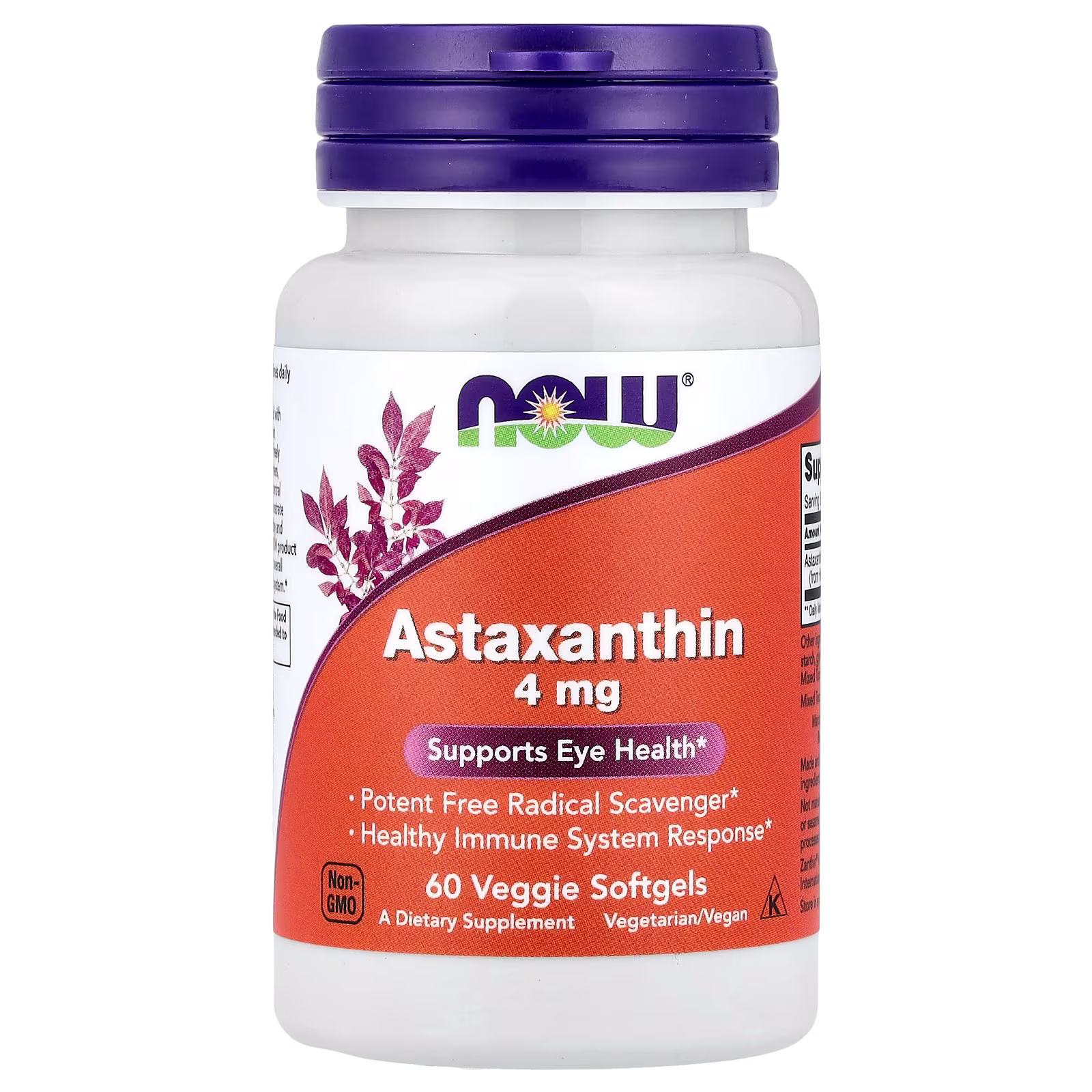 Astaxantina, 4 mg, 60 cápsulas blandas vegetales, NOW Foods