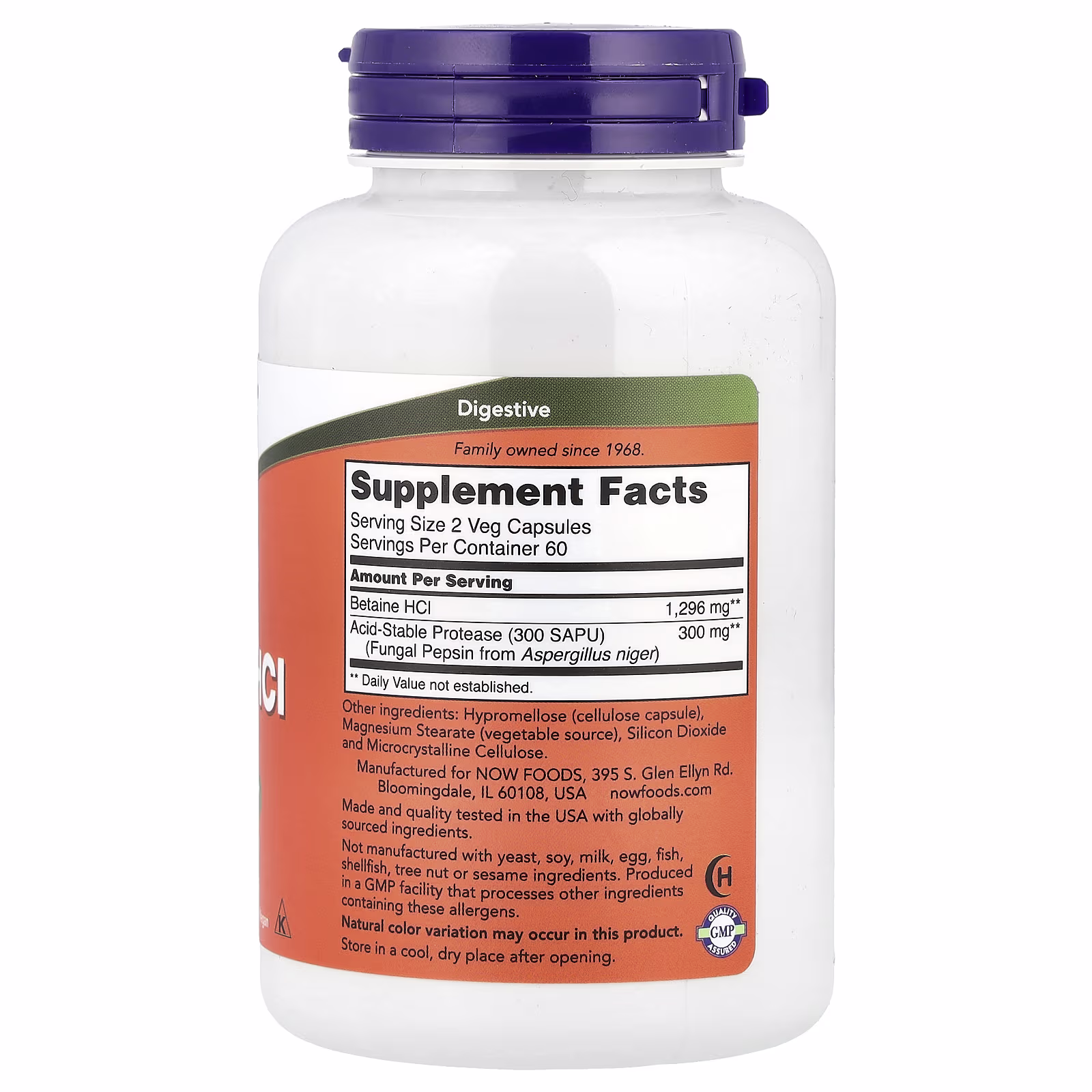 Clorhidrato de betaína, 648 mg, 120 cápsulas vegetales, NOW Foods