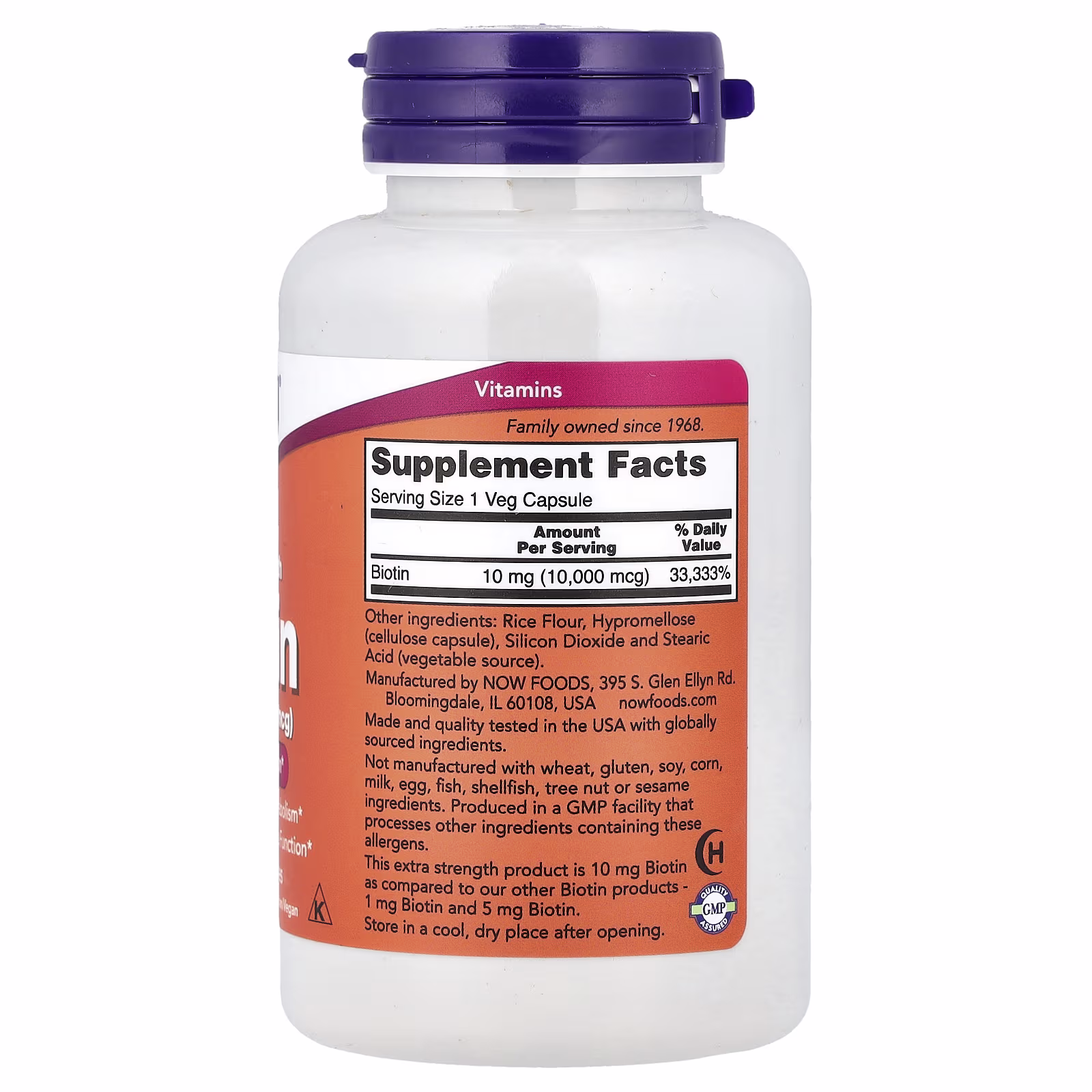 Biotina, 10 mg, 120 cápsulas vegetales, NOW Foods
