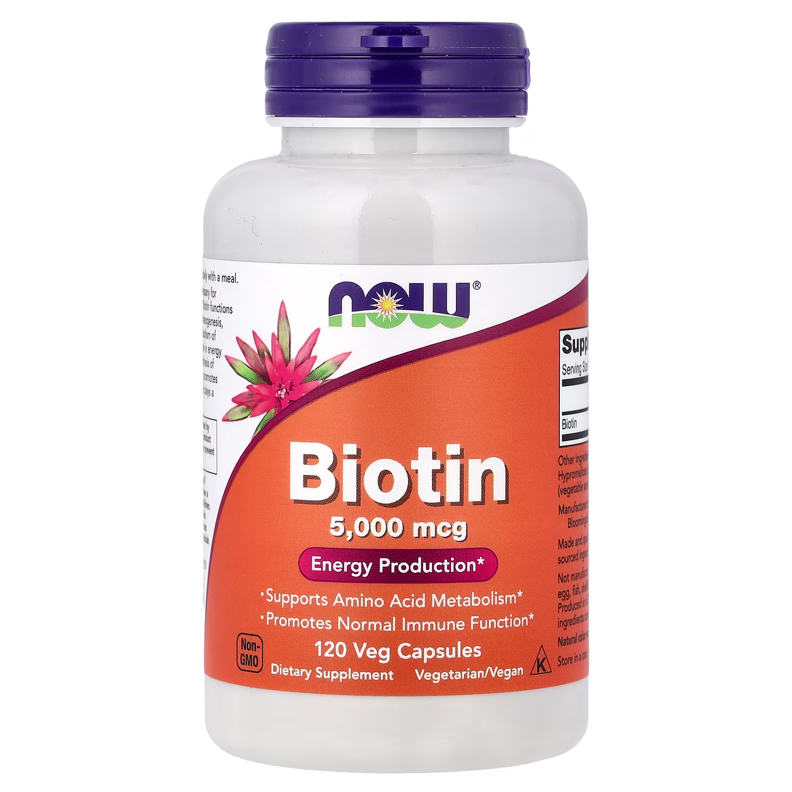 Biotina, 5000 mcg, 120 cápsulas vegetales, NOW Foods