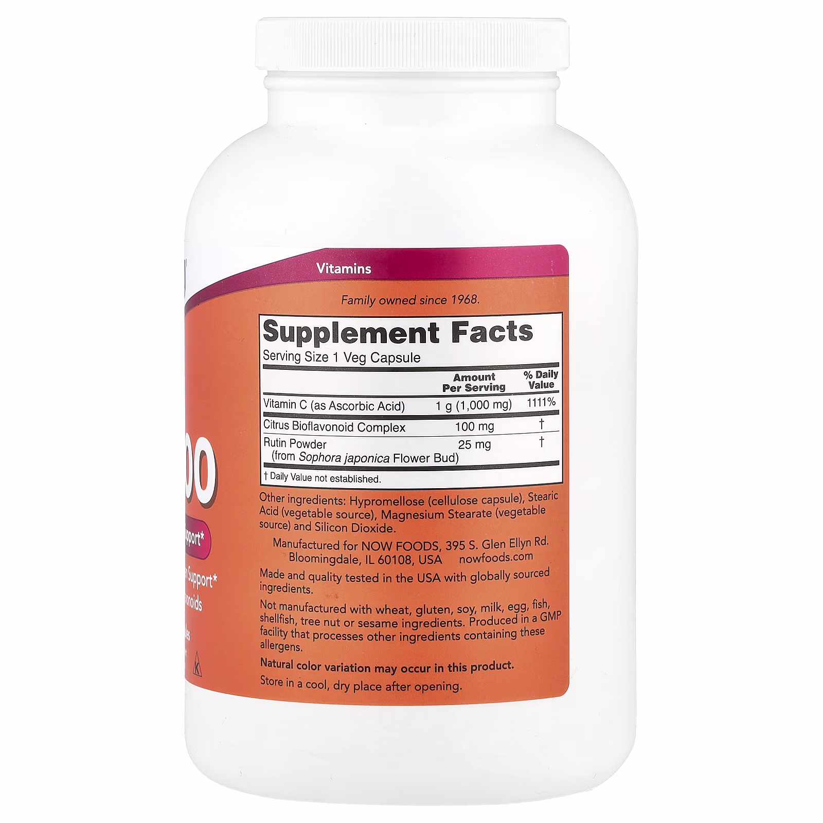 Vitamina C-1000, 500 cápsulas vegetales, NOW Foods