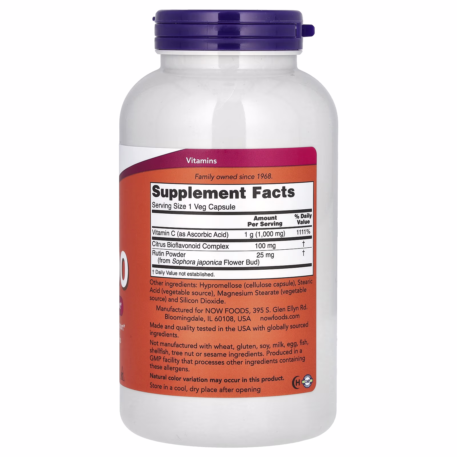 Vitamina C-1000, 250 cápsulas vegetales, NOW Foods