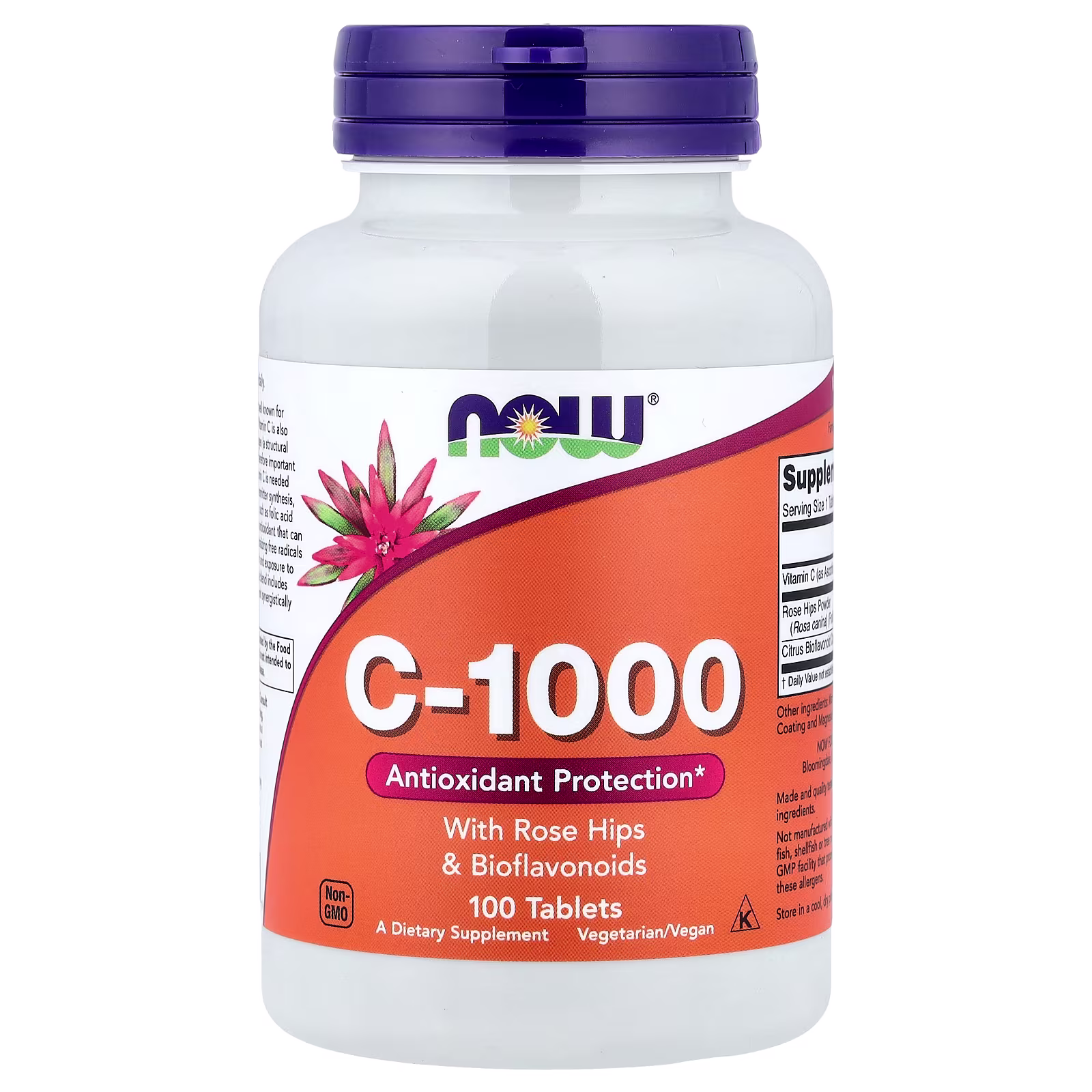 Vitamina C-1000 con rosa mosqueta y bioflavonoides, 100 tabletas, NOW Foods