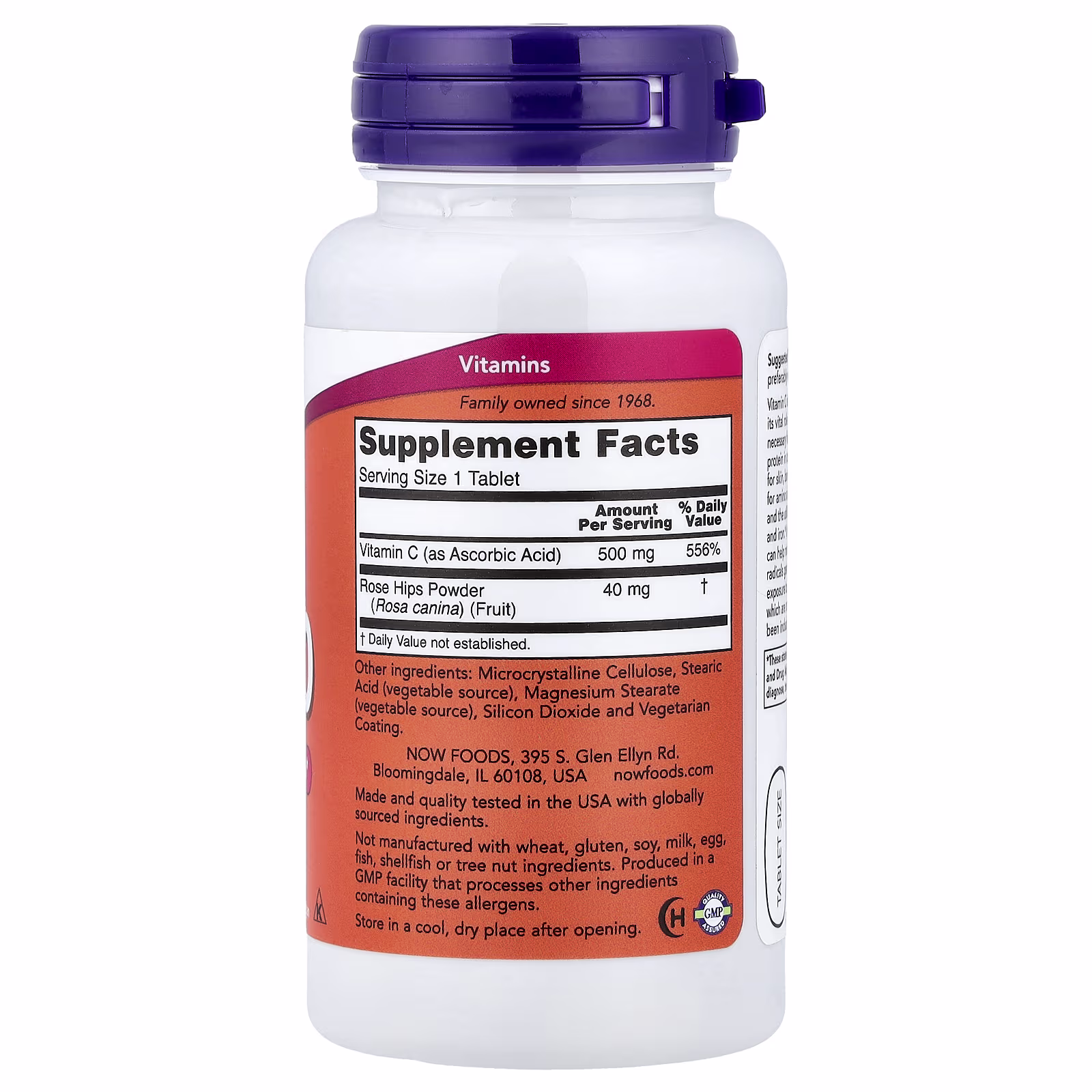 Vitamina C-500 con rosa mosqueta, 100 tabletas, NOW Foods