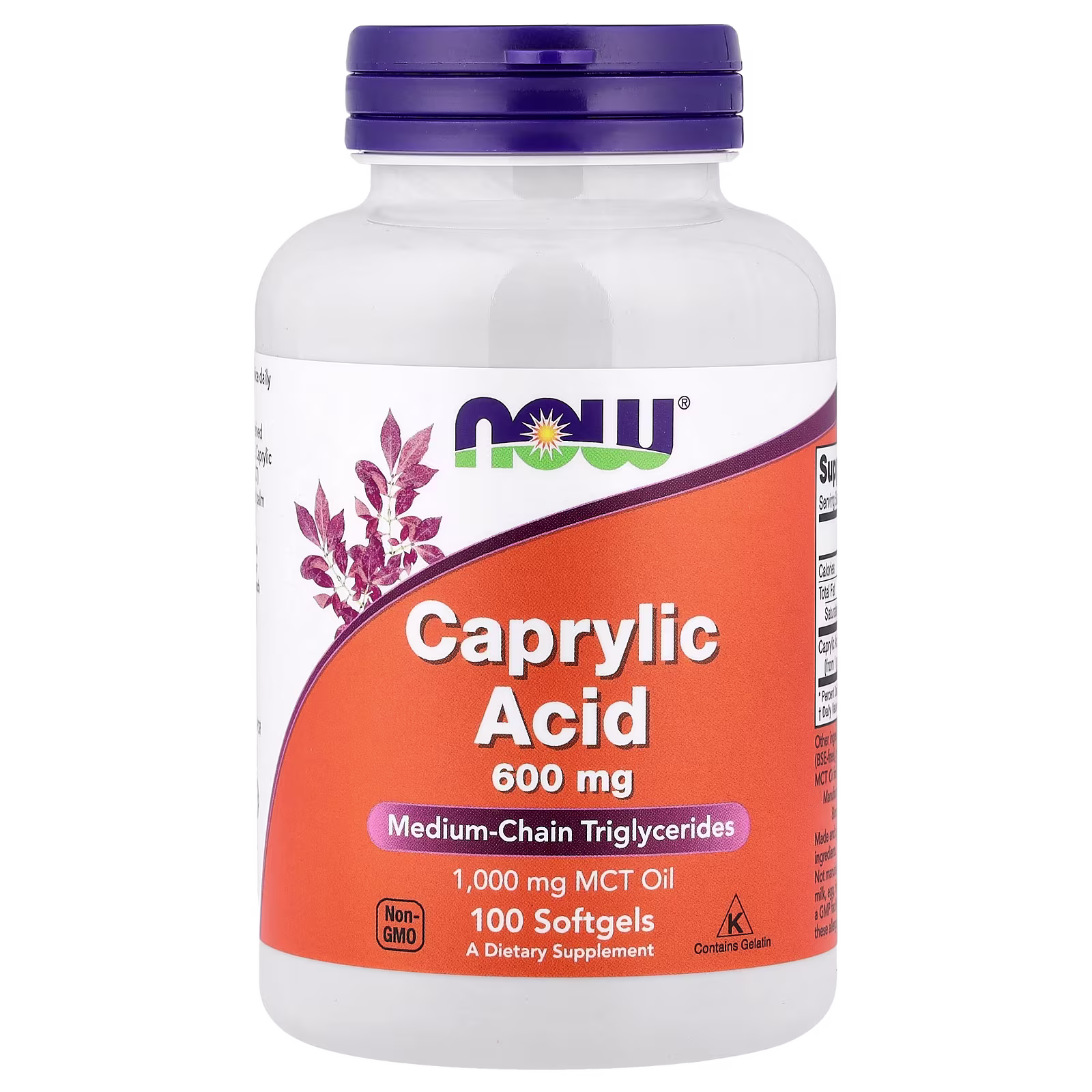 Ácido caprílico, 600 mg, 100 cápsulas blandas, NOW Foods