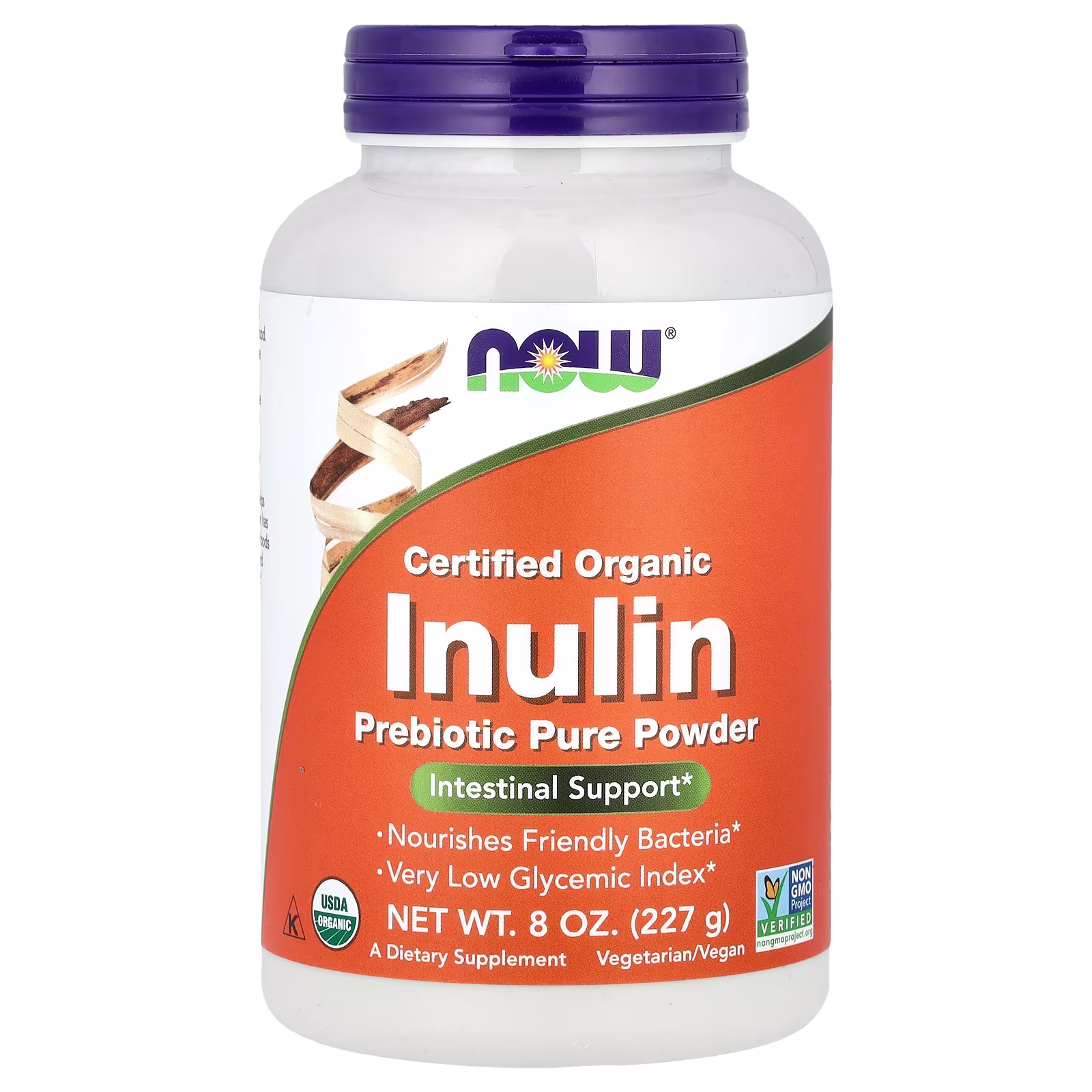 Inulina orgánica certificada, Prebiótico puro en polvo, 227 g (8 oz), NOW Foods