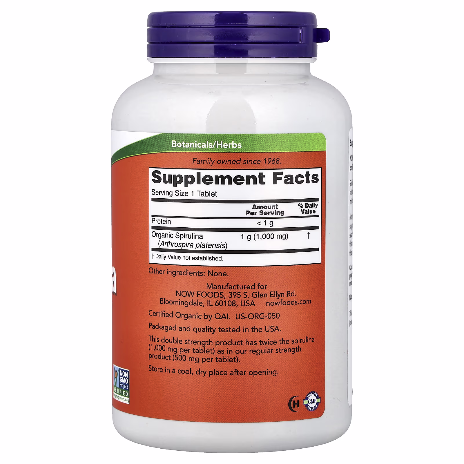 Espirulina orgánica certificada, 1000 mg, 240 tabletas, NOW Foods