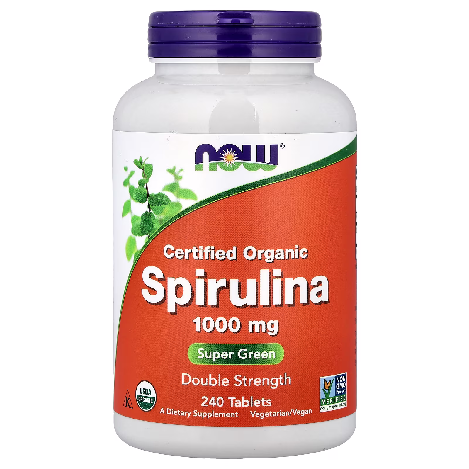 Espirulina orgánica certificada, 1000 mg, 240 tabletas, NOW Foods