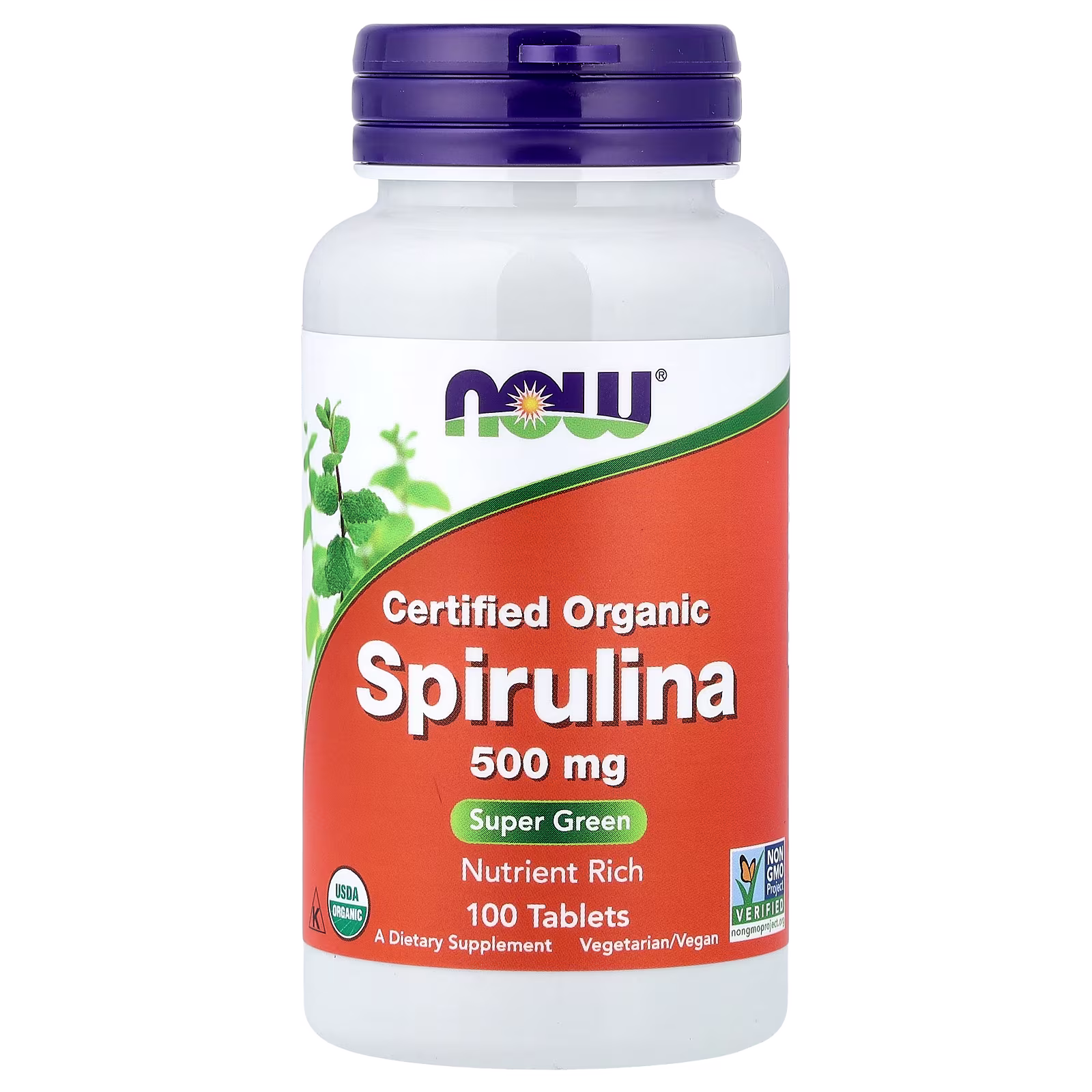Espirulina orgánica certificada, 500 mg, 100 tabletas, NOW Foods