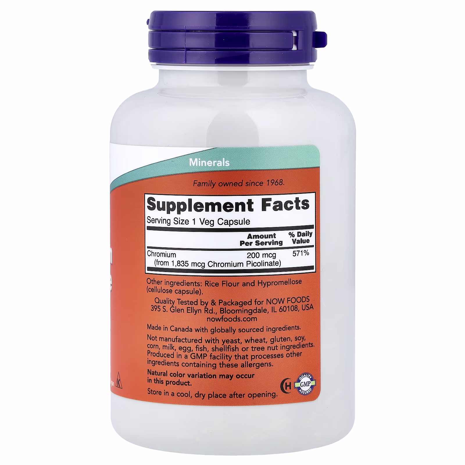 Picolinato de cromo, 200 mcg, 250 cápsulas vegetales, NOW Foods