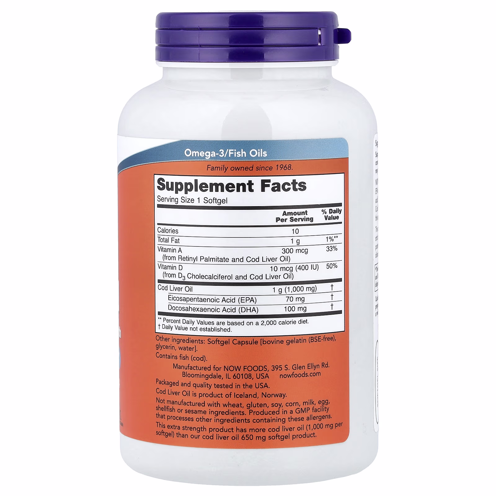 Aceite de hígado de bacalao, 1000 mg, 180 cápsulas blandas, NOW Foods
