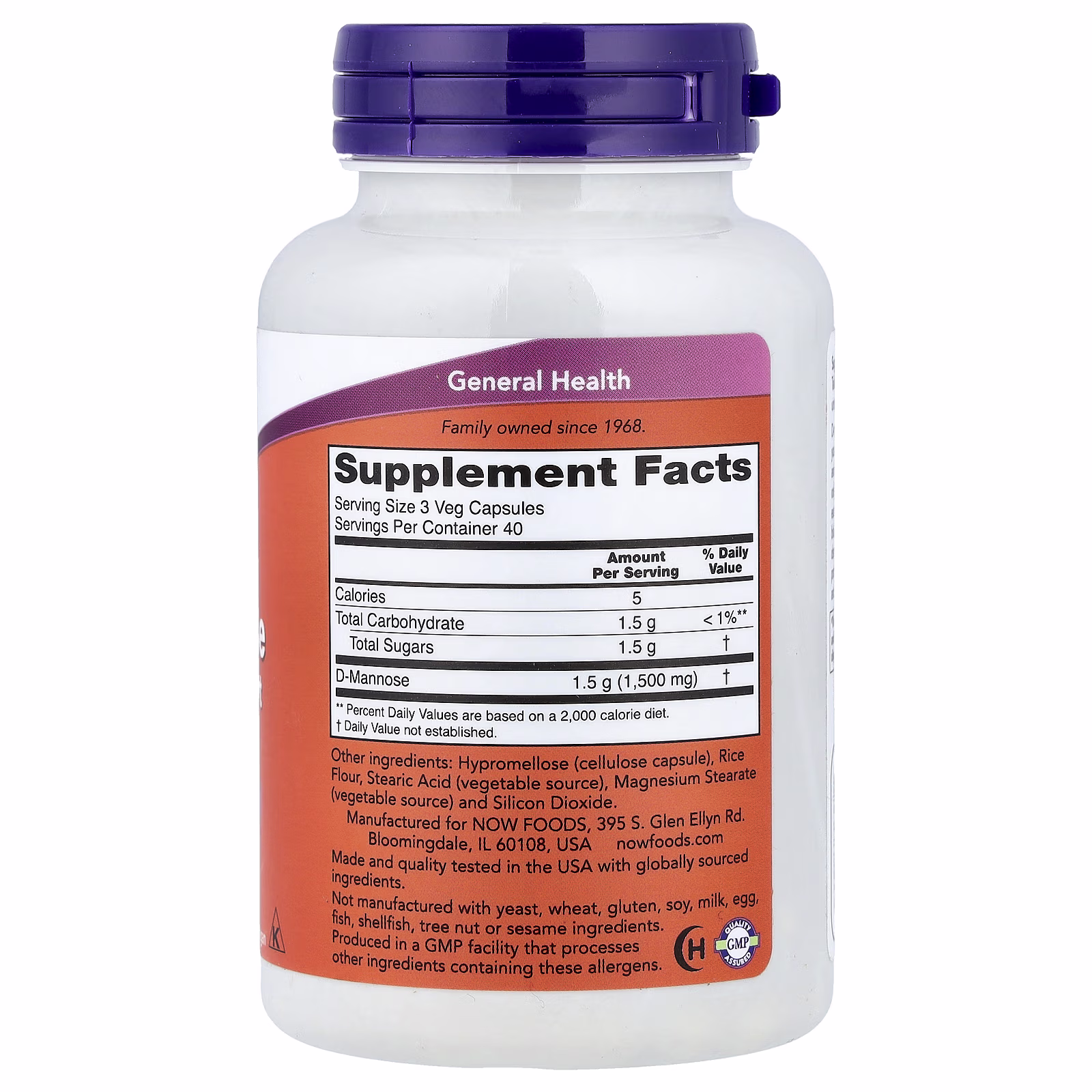 D-manosa, 500 mg, 120 cápsulas vegetales, NOW Foods