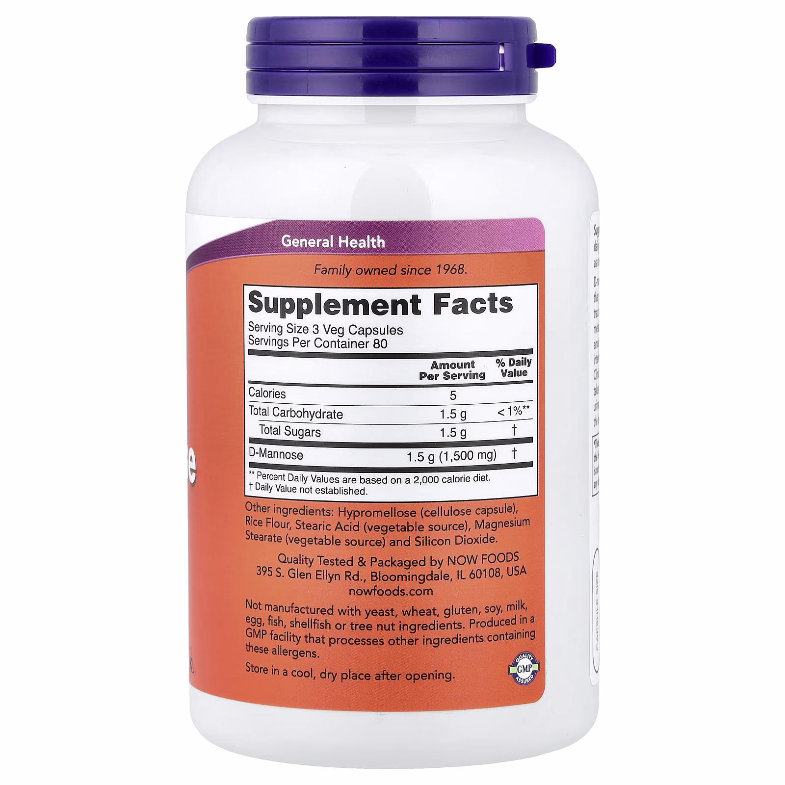 D-manosa, 500 mg, 240 cápsulas vegetales, NOW Foods