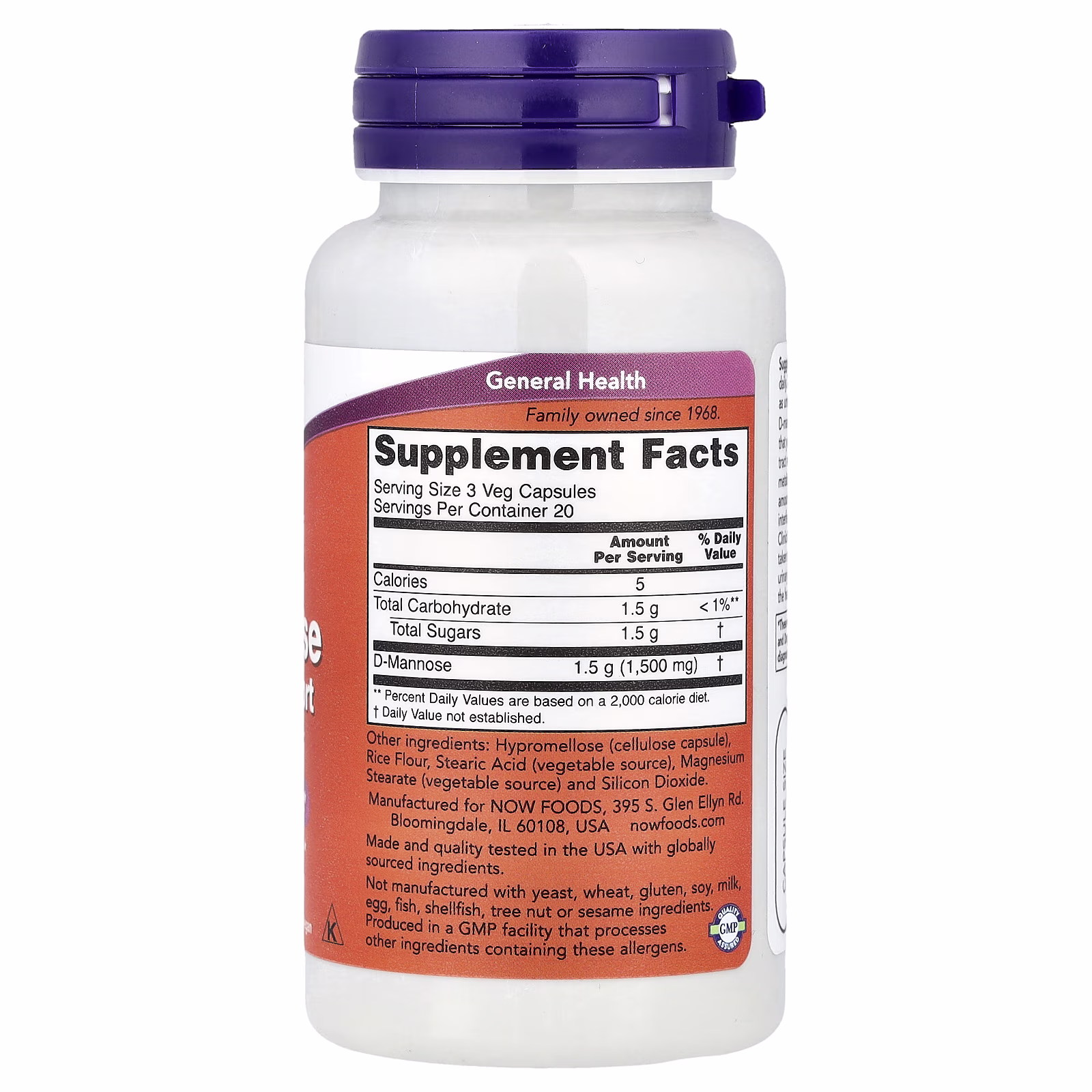 D-manosa, 500 mg, 60 cápsulas vegetales, NOW Foods