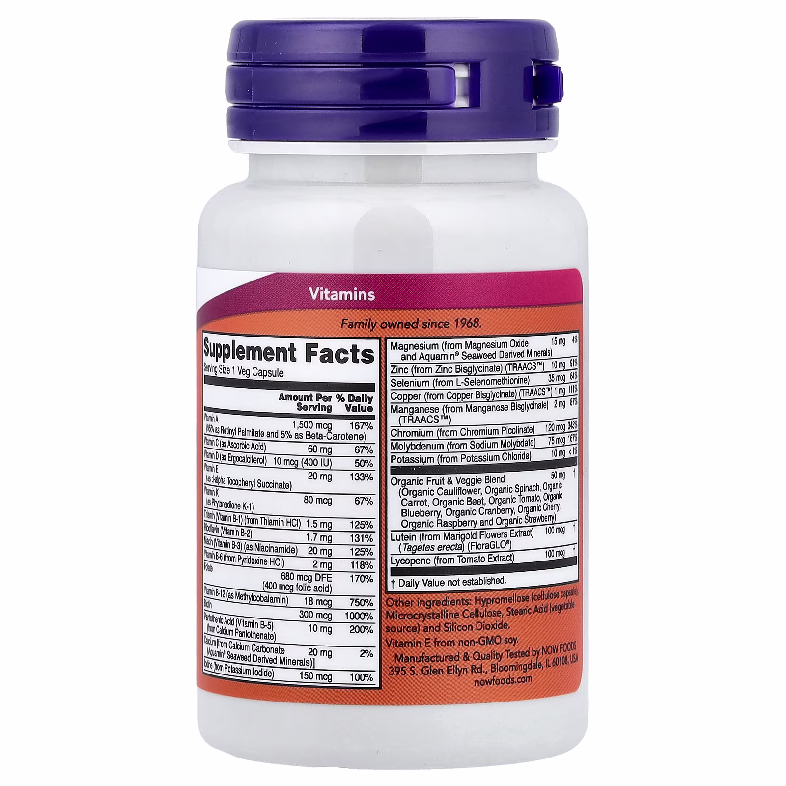 Daily Vits™, Suplemento multivitamínico y multimineral, 30 cápsulas vegetales, NOW Foods