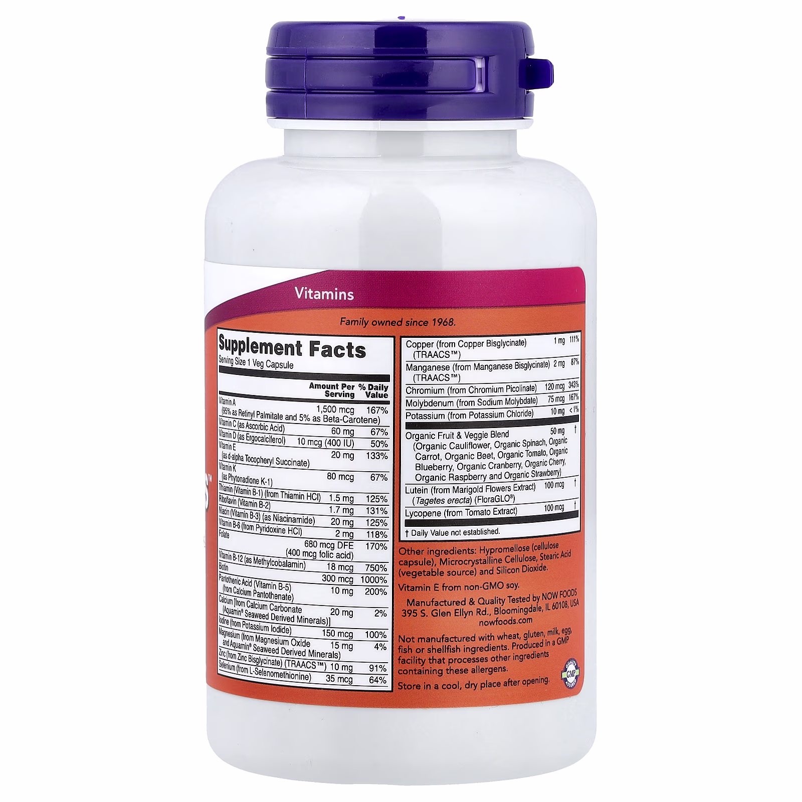 Daily Vits™, Suplemento multivitamínico y multimineral, 120 cápsulas vegetales, NOW Foods