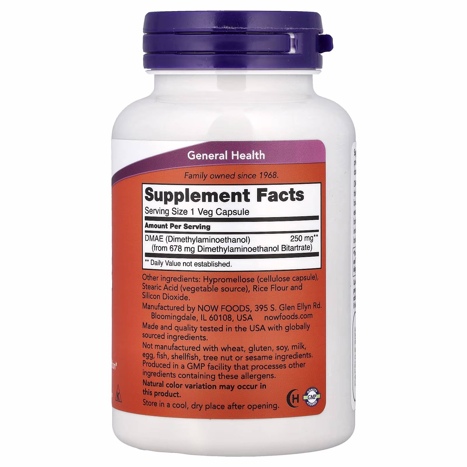 DMAE, 250 mg, 100 cápsulas vegetales, NOW Foods