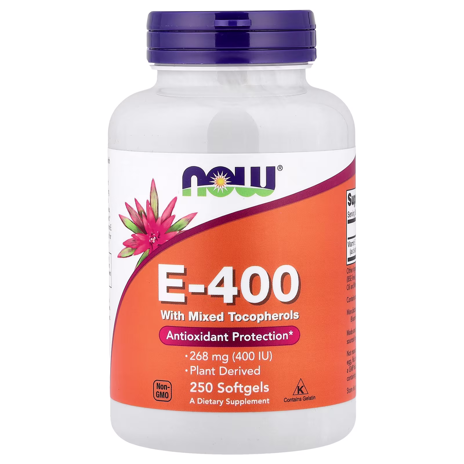E-400 con tocoferoles mixtos, 268 mg (400 UI), 250 cápsulas blandas, NOW Foods