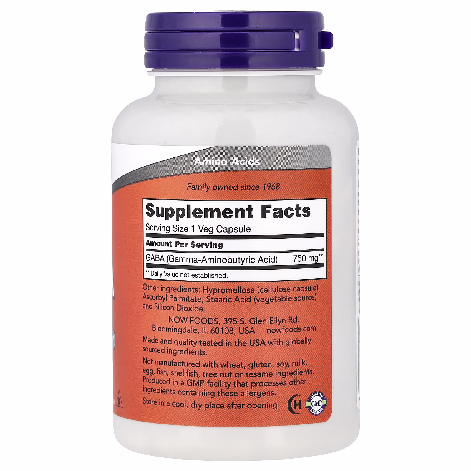 GABA, 750 mg, 100 cápsulas vegetales, NOW Foods