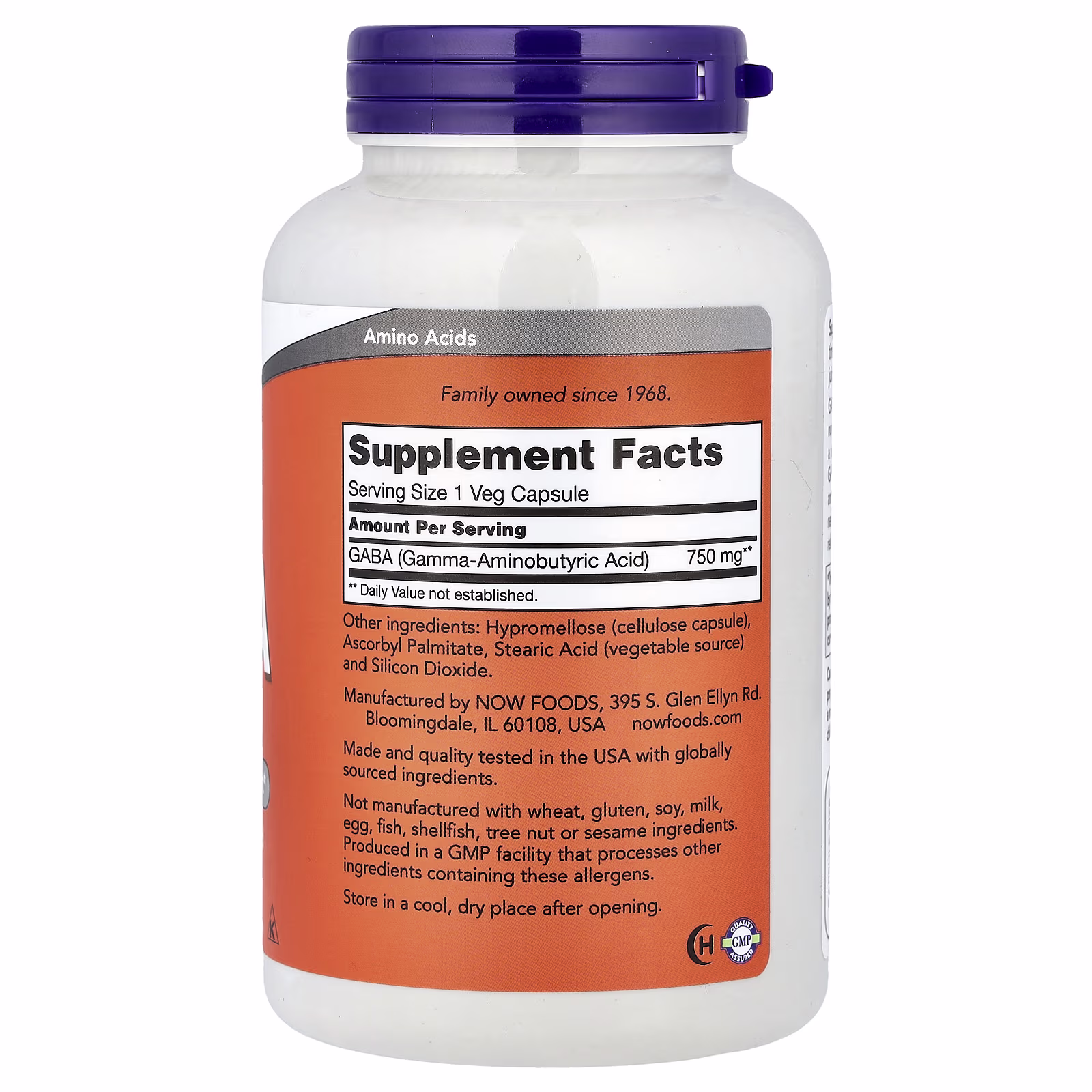 GABA, 750 mg, 200 cápsulas vegetales, NOW Foods