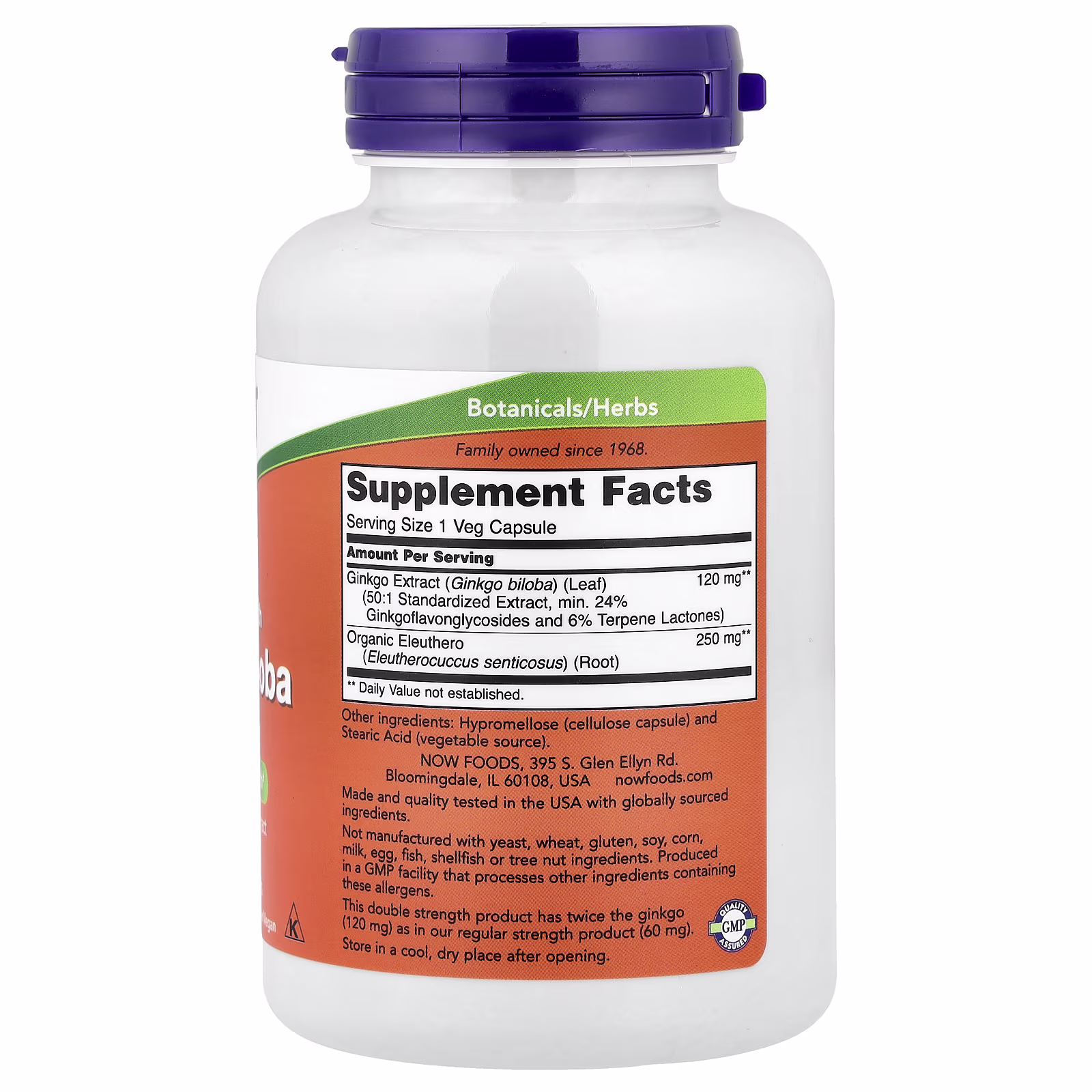Ginkgo biloba con raíz de ginseng siberiano, 200 cápsulas vegetales, NOW Foods