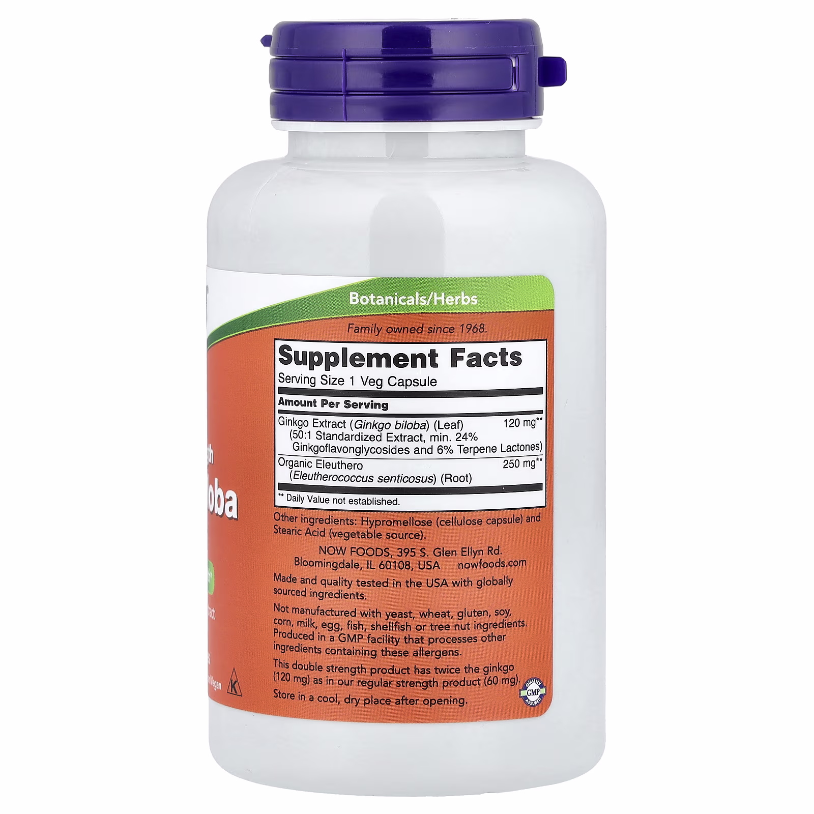 Ginkgo biloba con raíz de ginseng siberiano, 100 cápsulas vegetales, NOW Foods