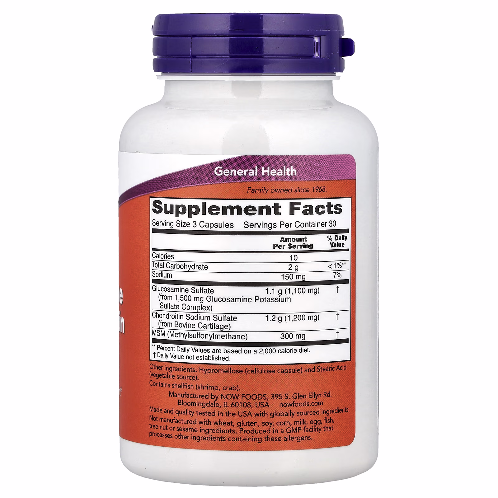 Glucosamina y condroitina con MSM, 90 cápsulas, NOW Foods