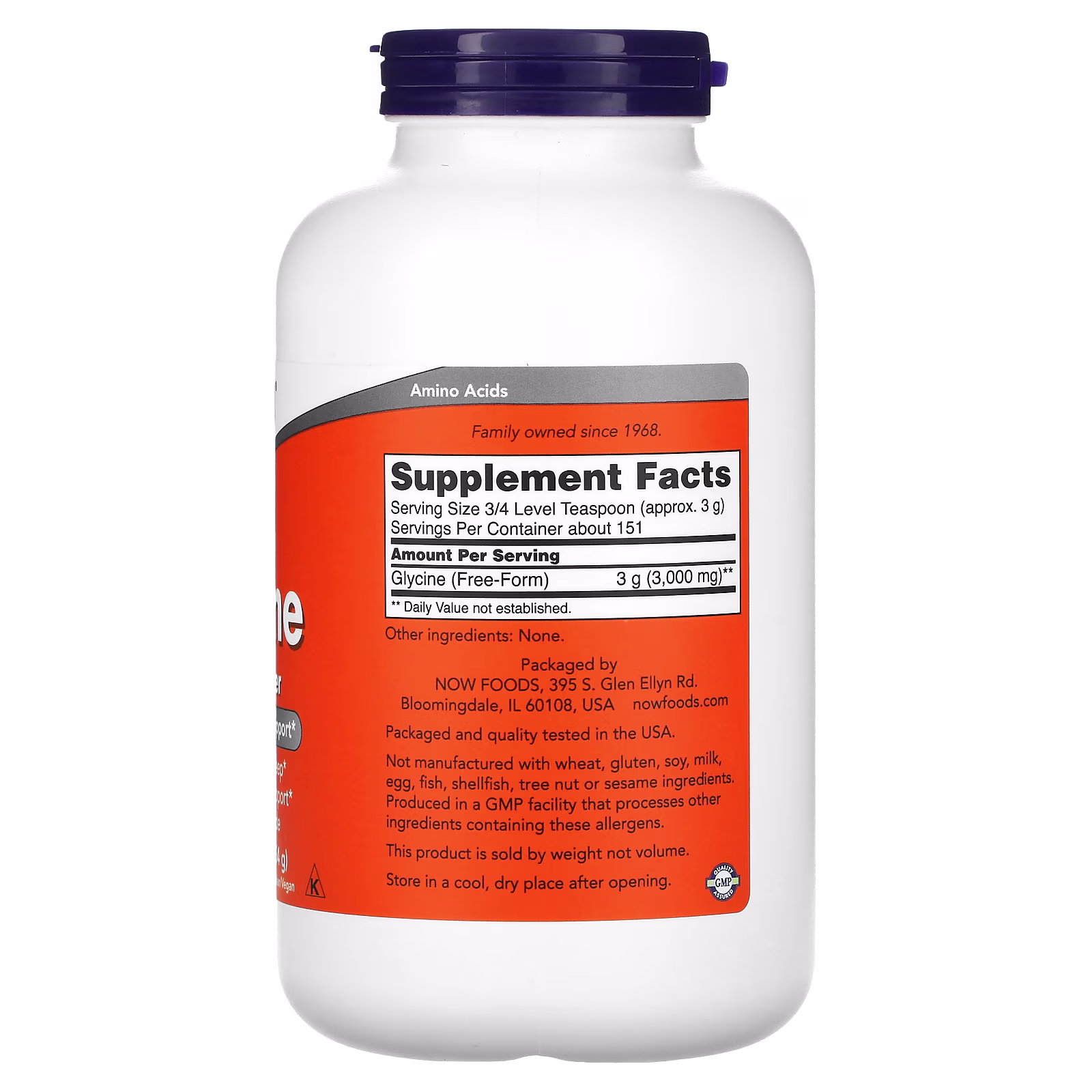 100% Polvo Puro de Glicina, 1 lb (454 g), NOW Foods
