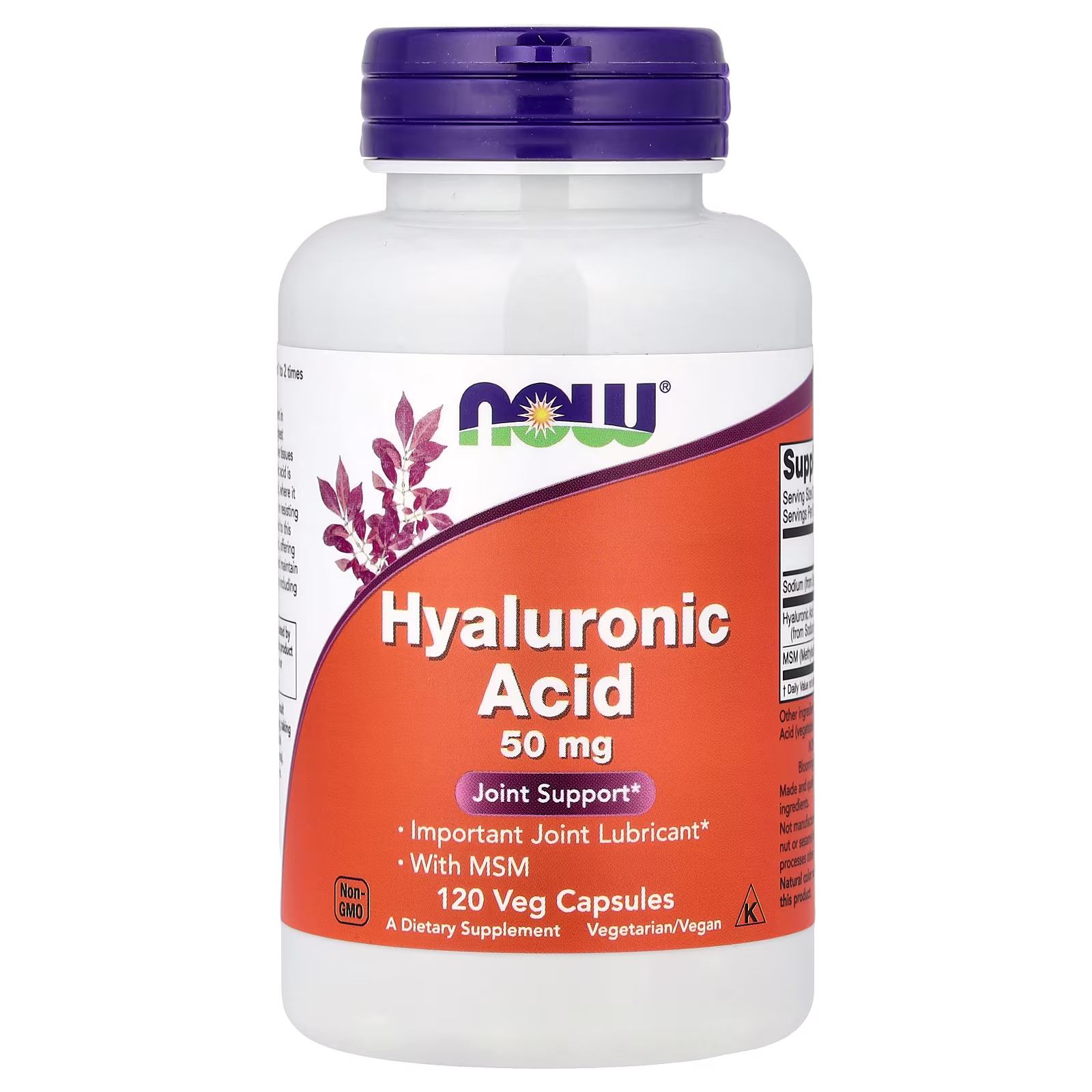 Ácido hialurónico con MSM, 120 cápsulas vegetales, NOW Foods