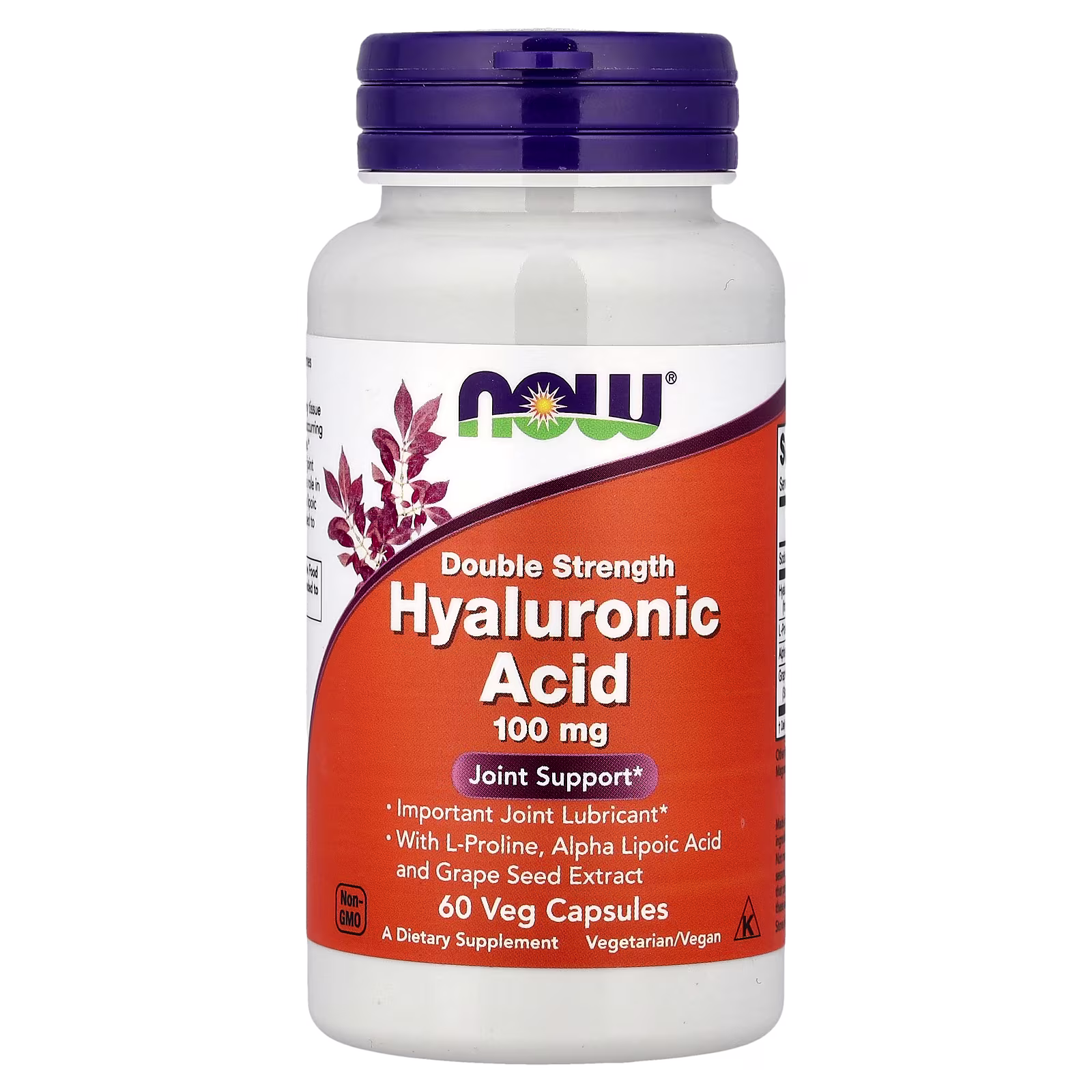 Ácido hialurónico con L-prolina, ácido alfa-lipoico y extracto de semilla de uva, 100 mg, 60 cápsulas vegetales, NOW Foods