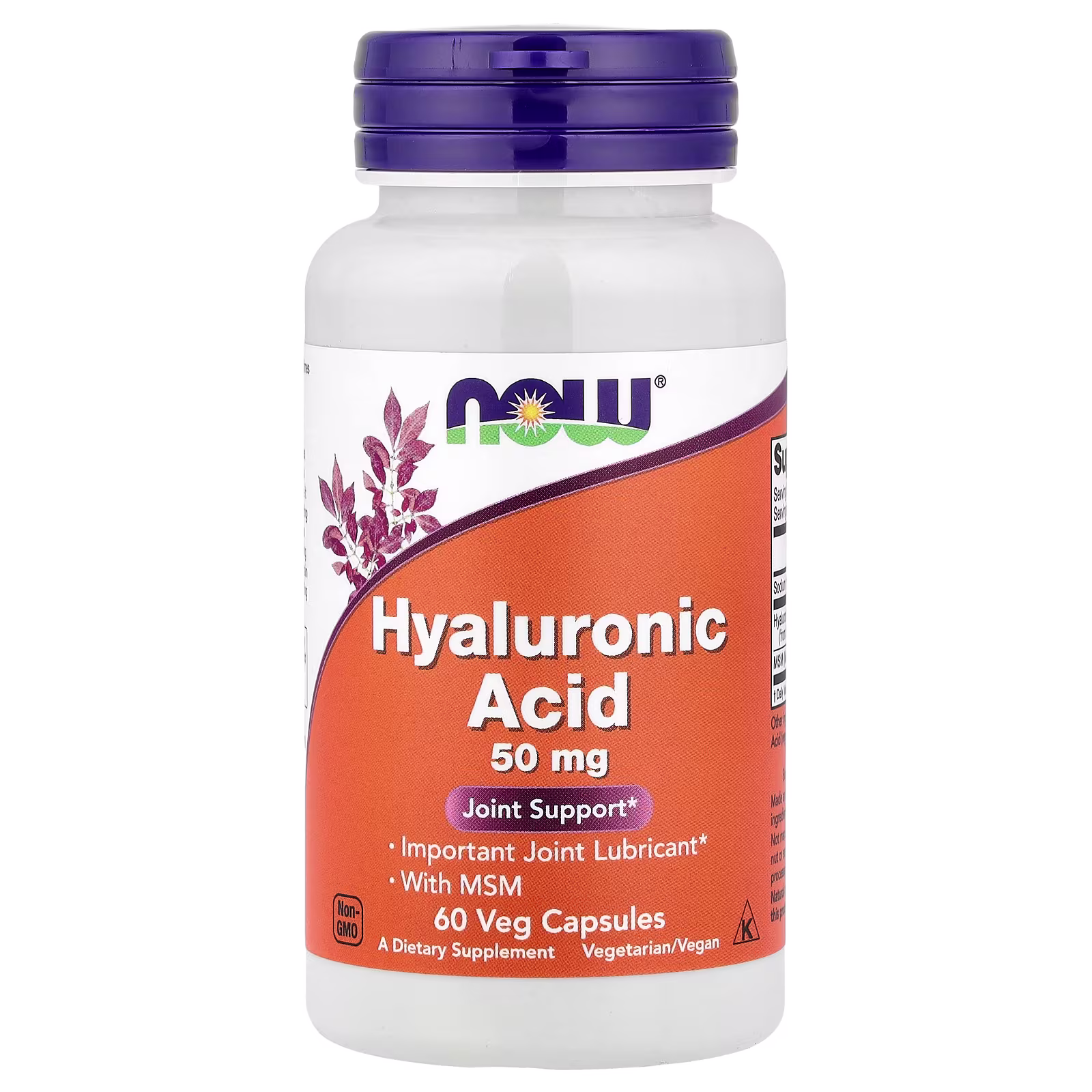 Ácido hialurónico con MSM, 60 cápsulas vegetales, NOW Foods