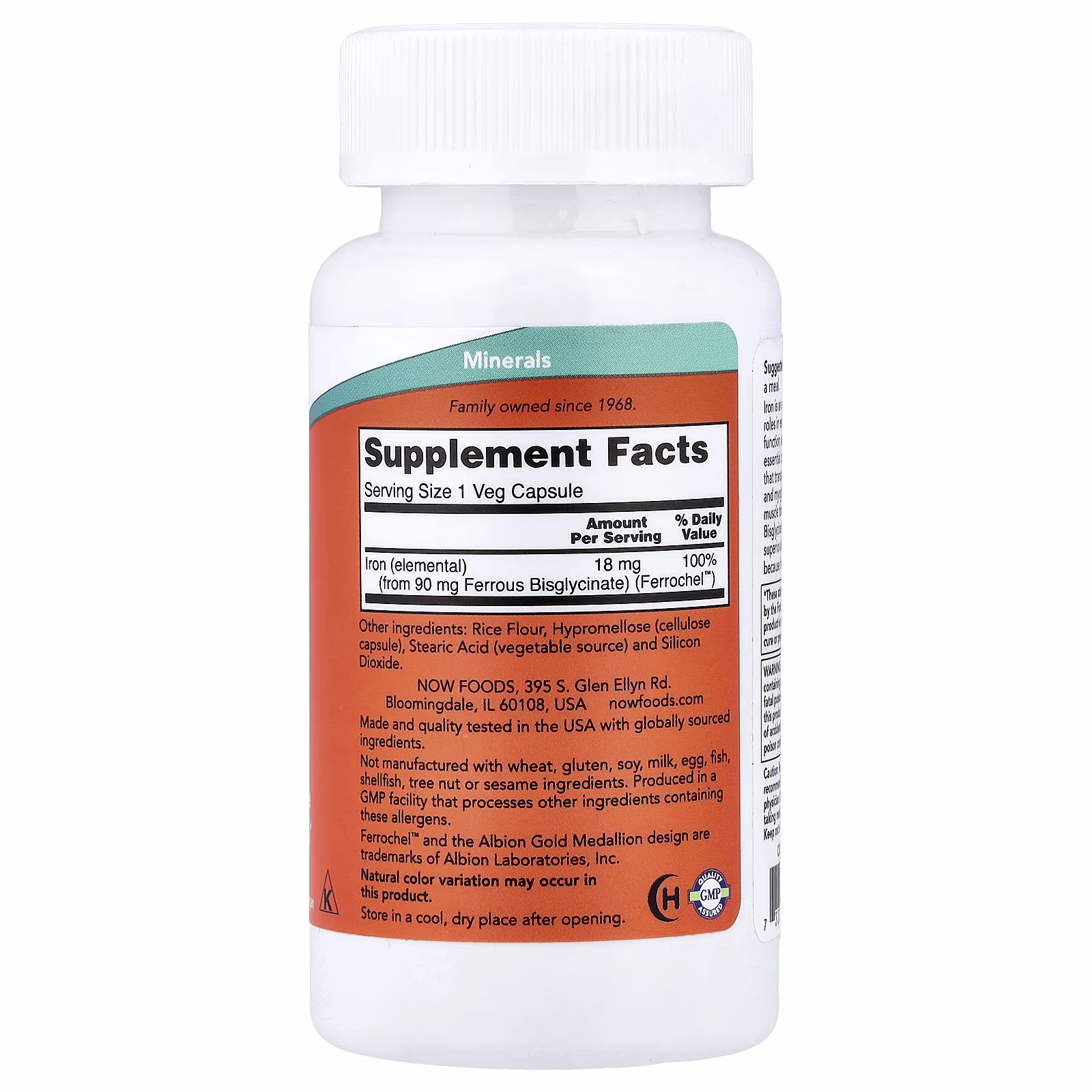 Hierro, 18 mg, 120 cápsulas vegetales, NOW Foods