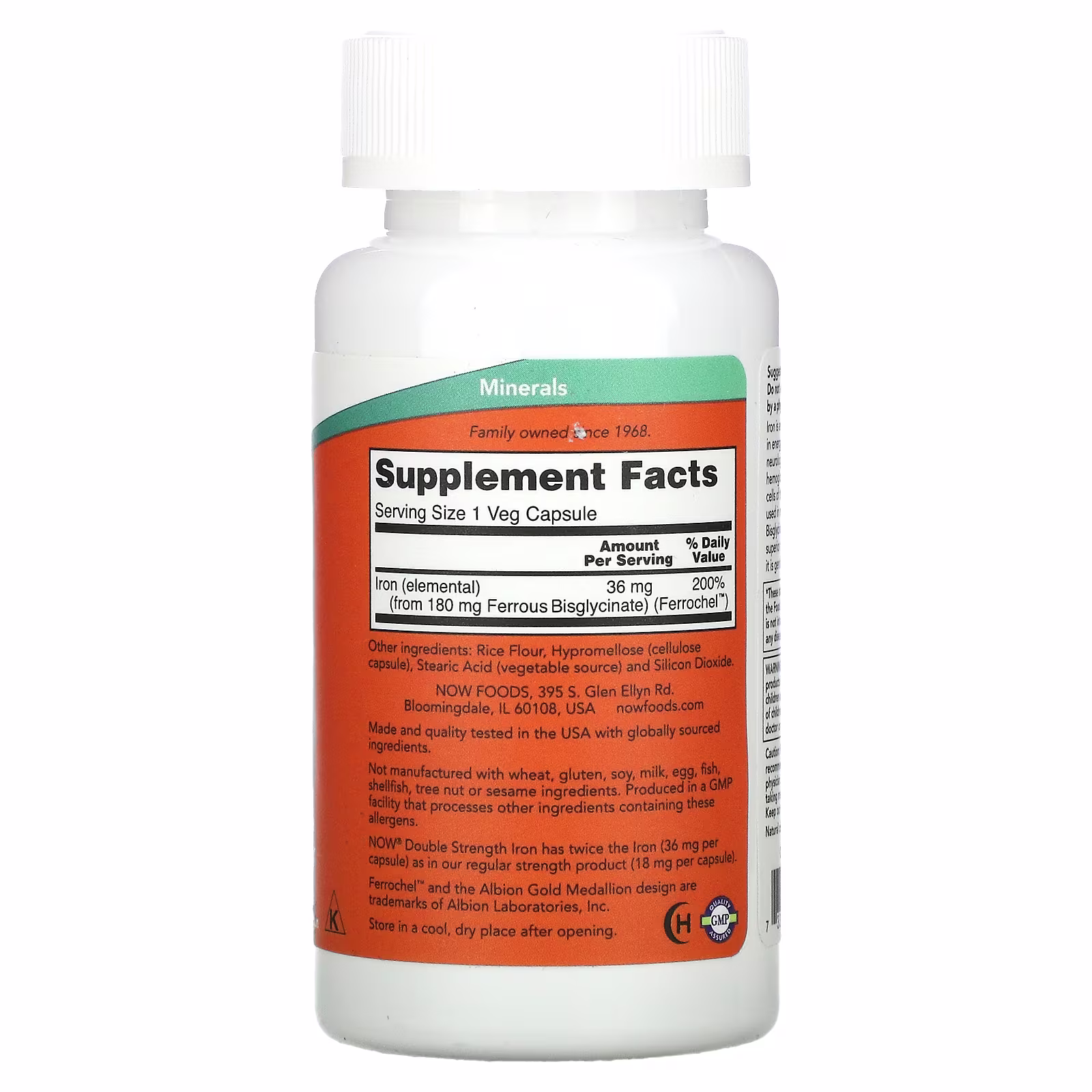 Hierro, 36 mg, 90 cápsulas vegetales, NOW Foods