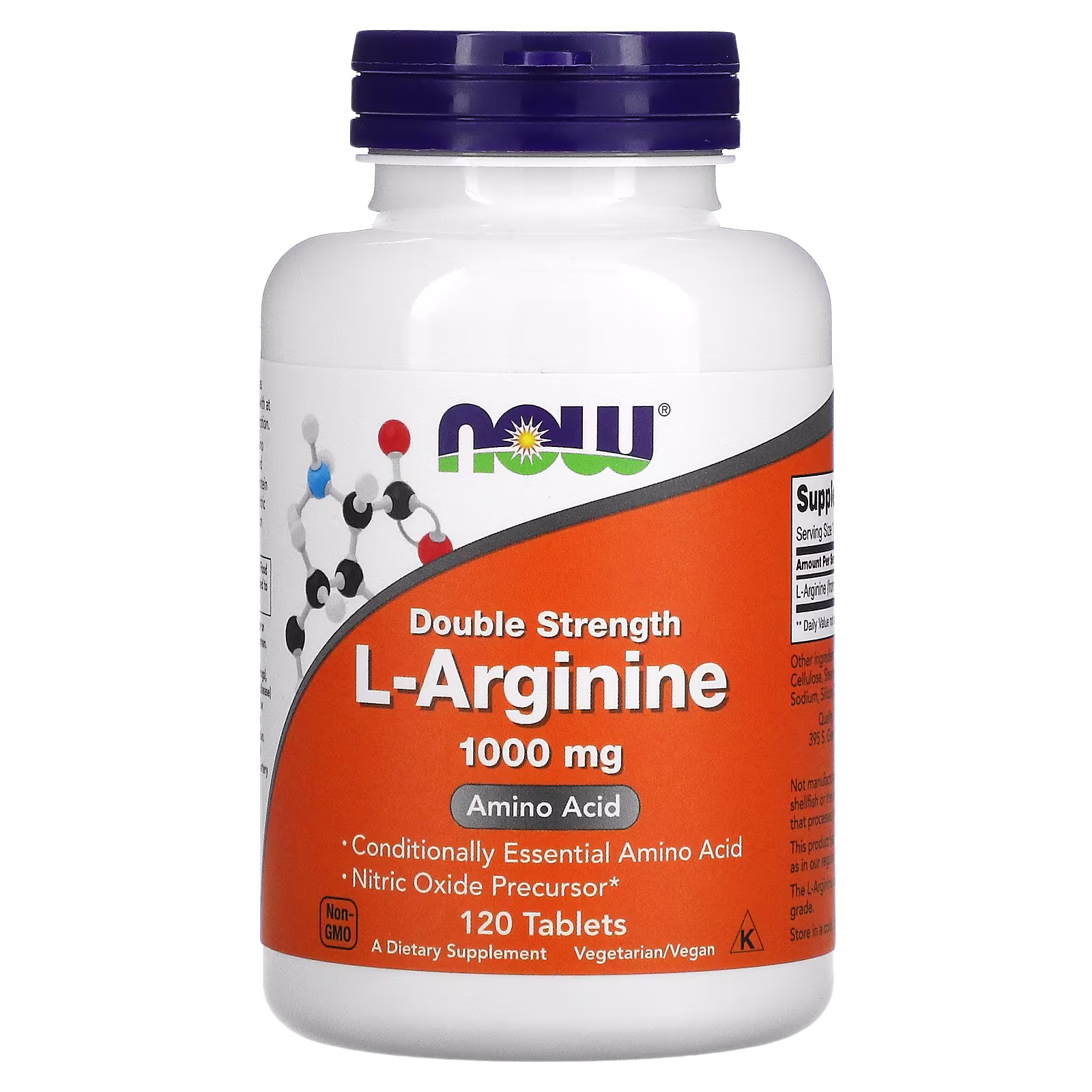 L-arginina, 1000 mg, 120 tabletas, NOW Foods