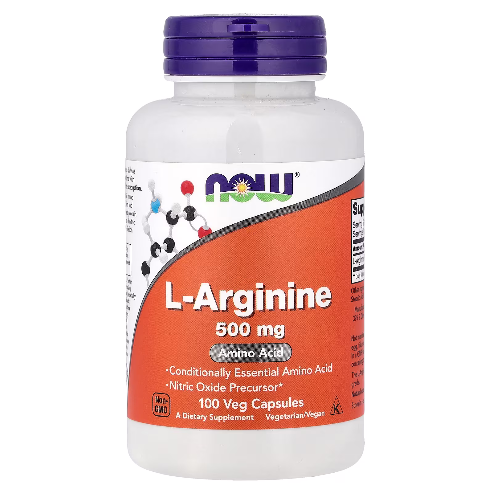 L-arginina, 500 mg, 100 cápsulas vegetales, NOW Foods