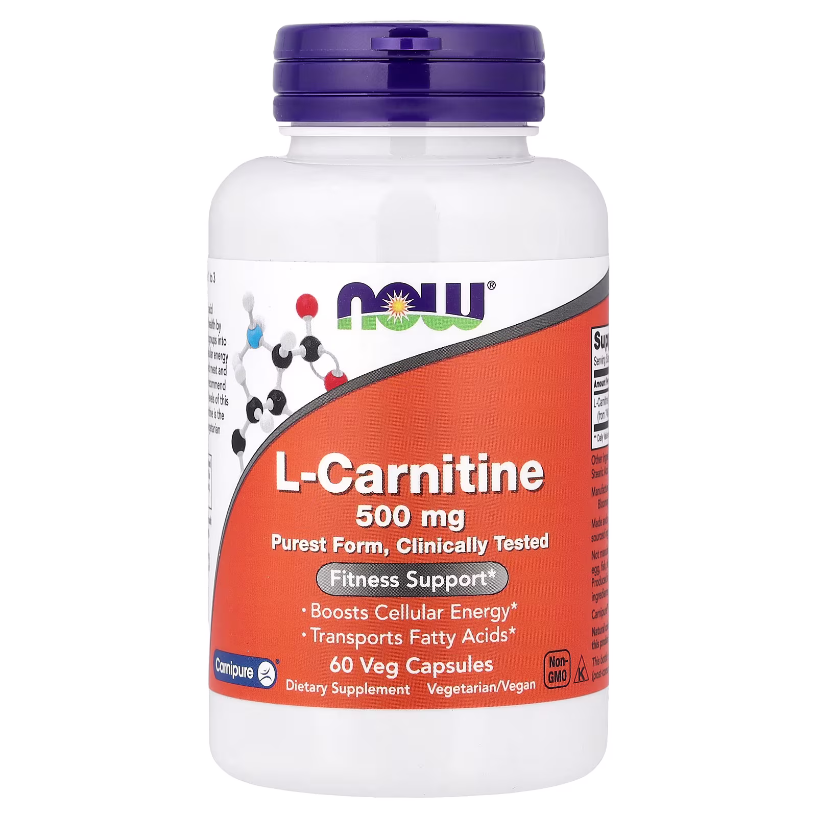 L-carnitina, 500 mg, 60 cápsulas vegetales, NOW Foods