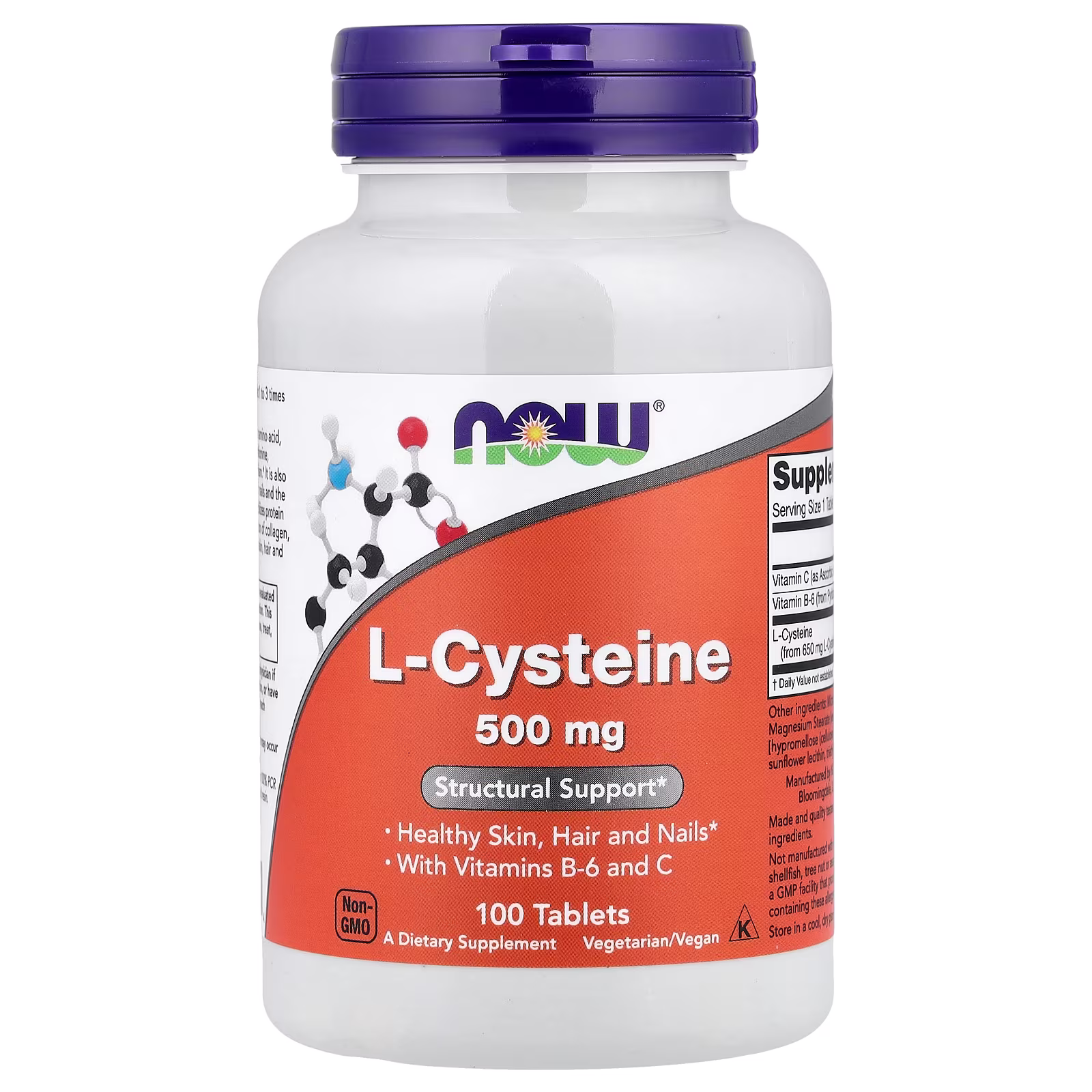 L-cisteína, 500 mg, 100 tabletas, NOW Foods