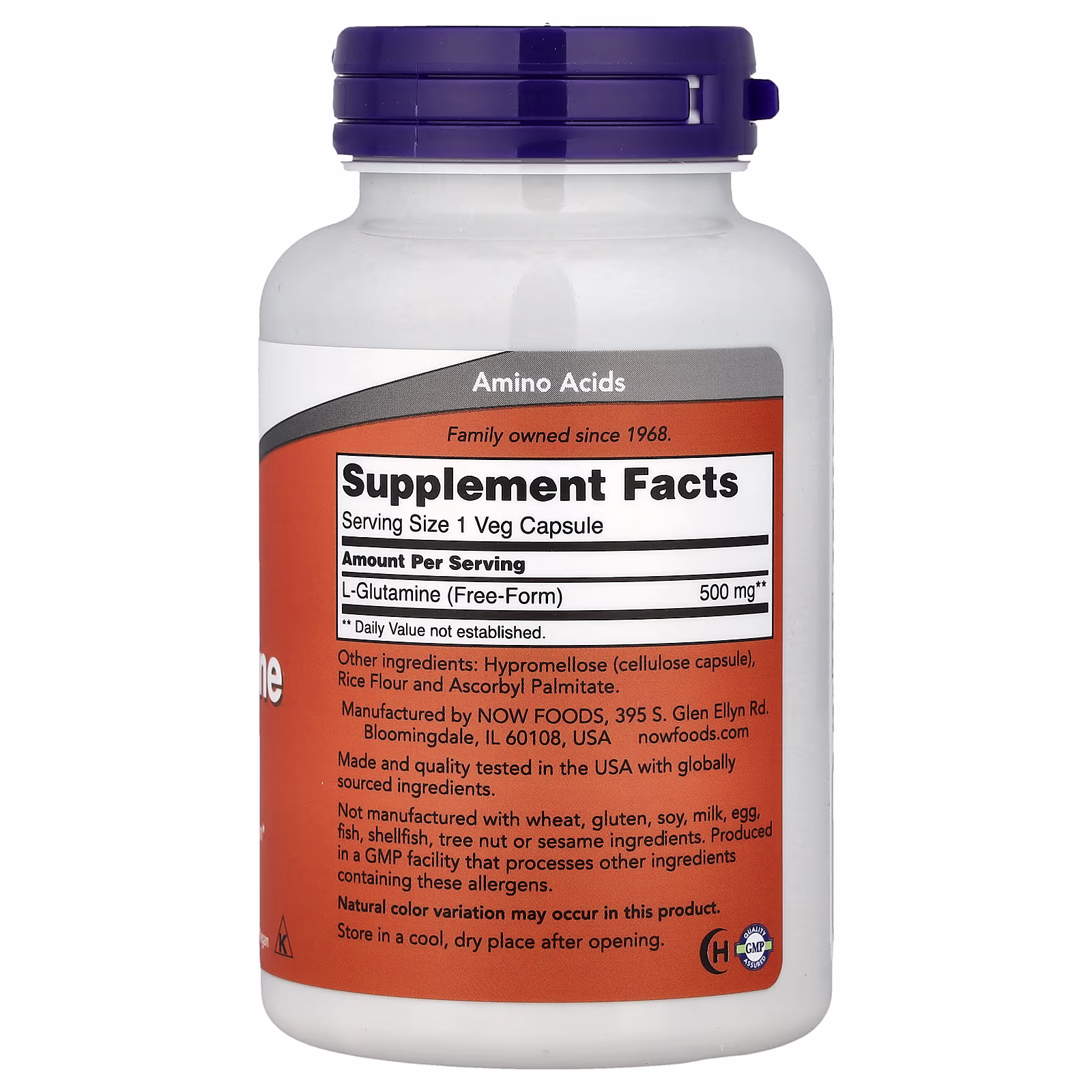 L-glutamina, 500 mg, 120 cápsulas vegetales, NOW Foods