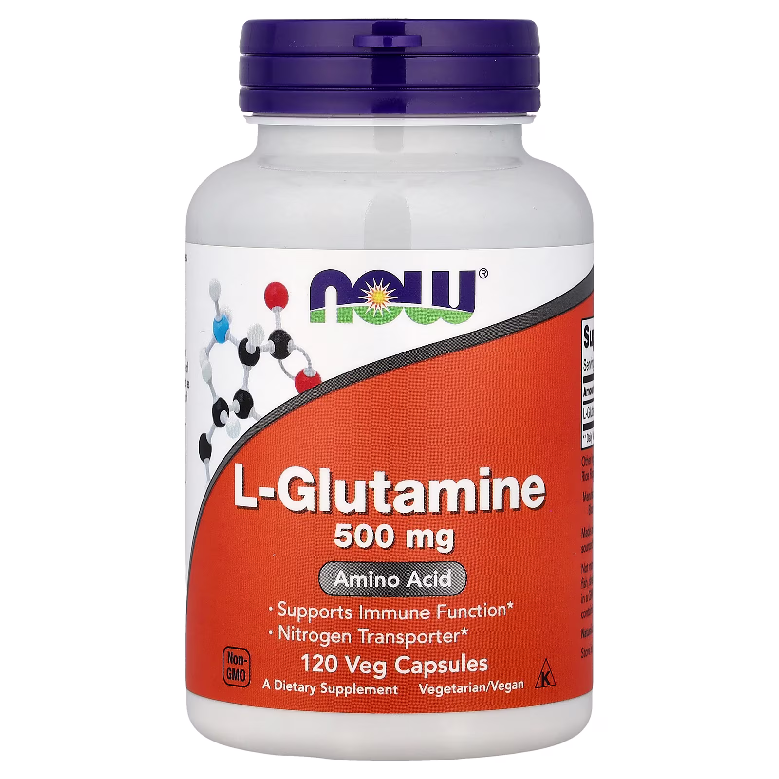 L-glutamina, 500 mg, 120 cápsulas vegetales, NOW Foods