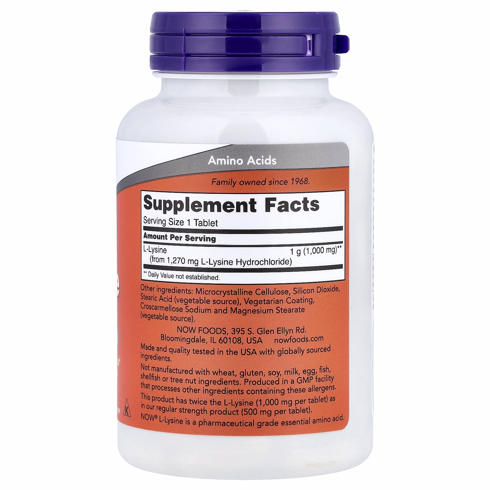 L-lisina, 1000 mg, 100 tabletas, NOW Foods