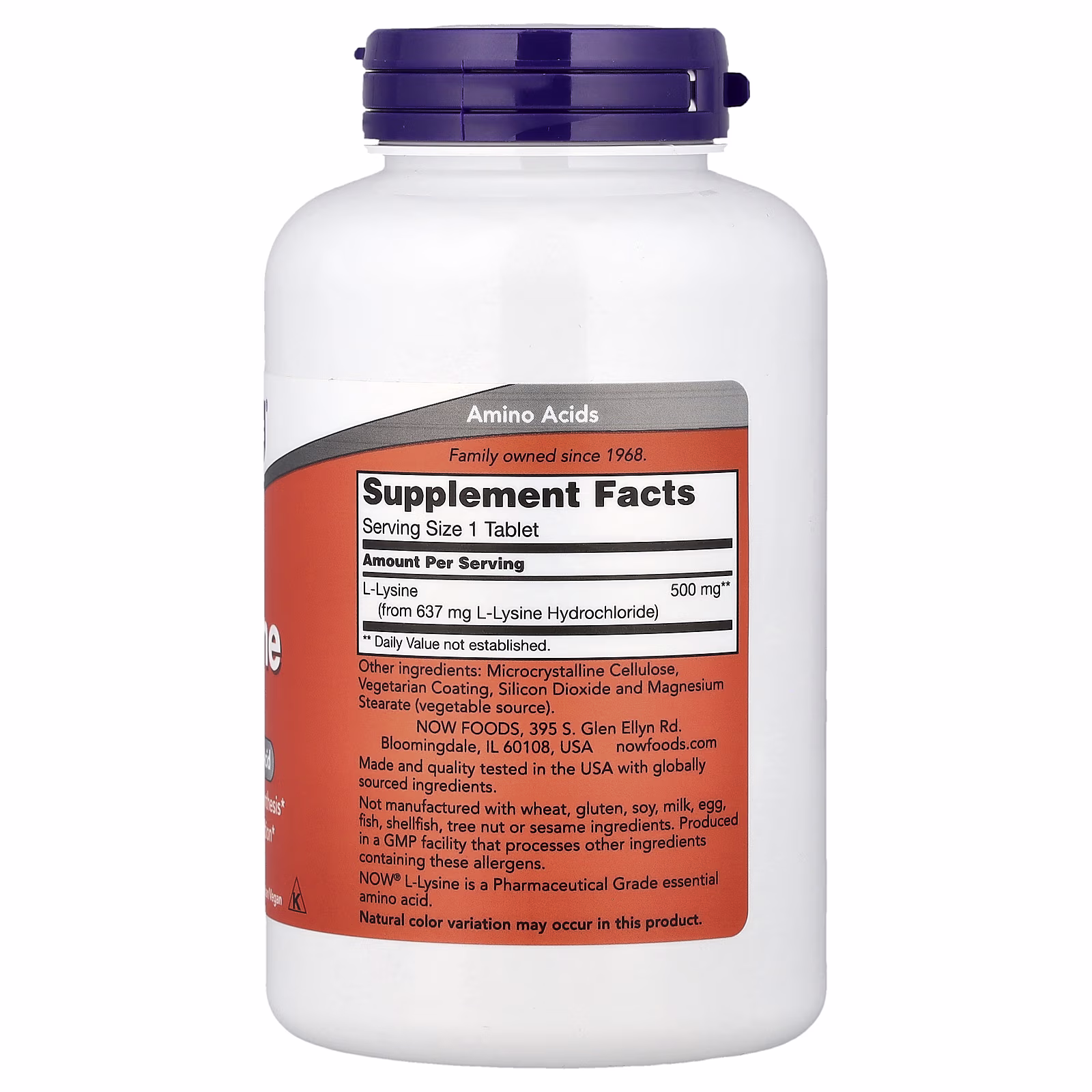 L-lisina, 500 mg, 250 tabletas, NOW Foods