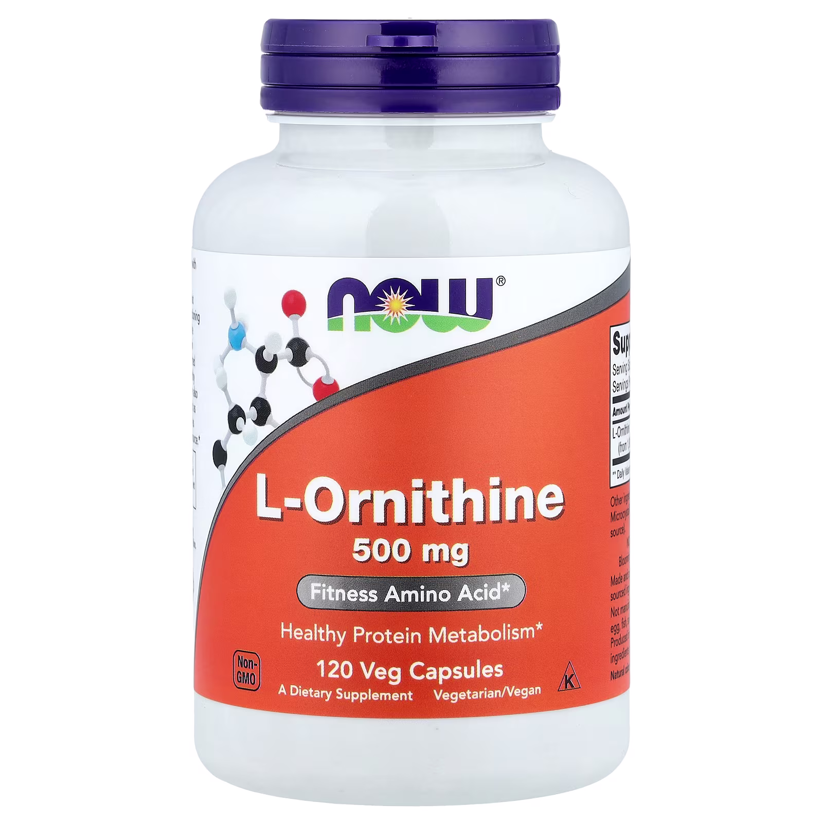 L-ornitina, 500 mg, 120 cápsulas vegetales, NOW Foods