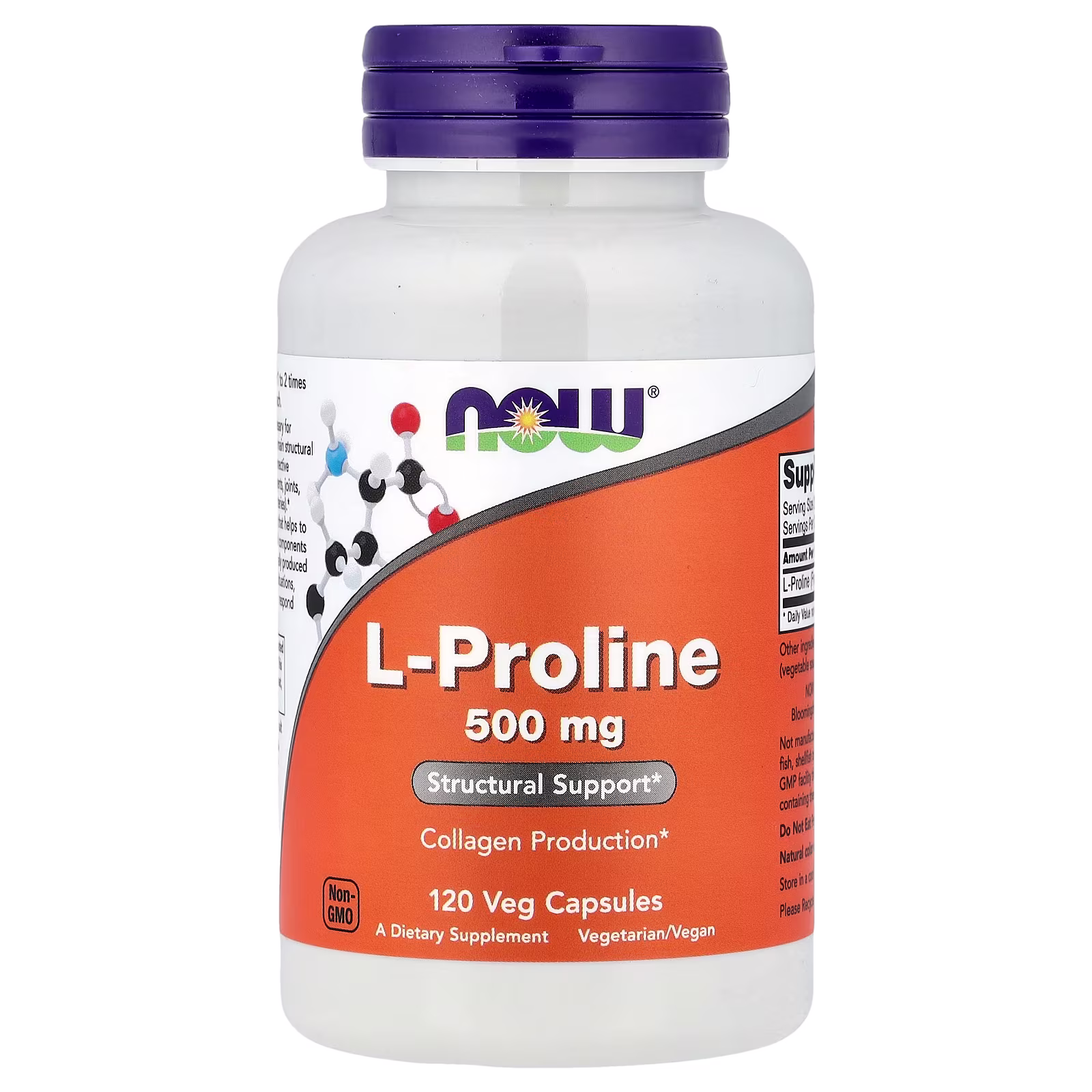 L-prolina, 500 mg, 120 cápsulas vegetales, NOW Foods