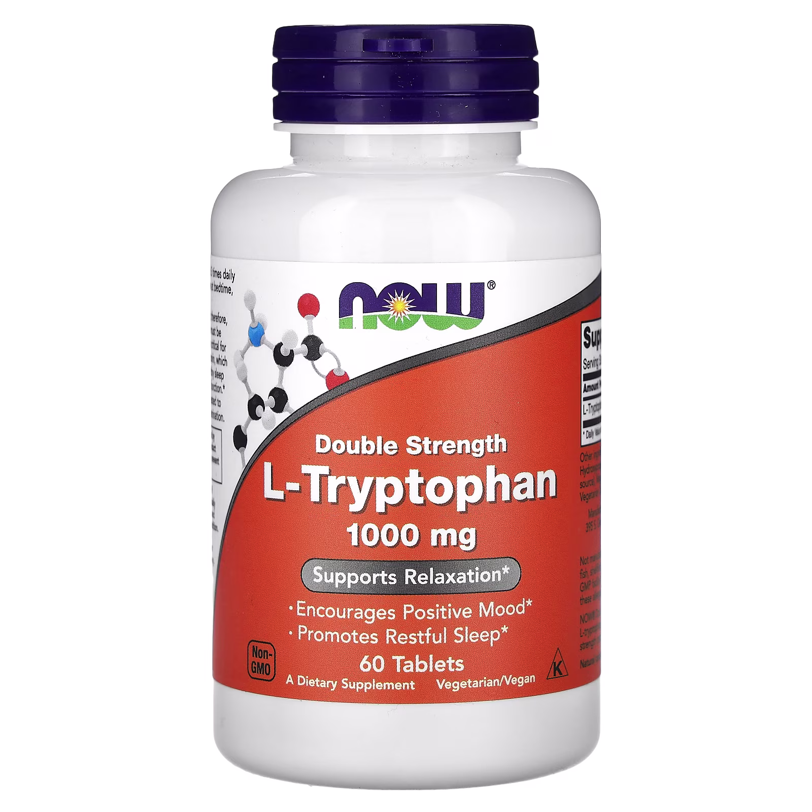 L-triptófano, 1000 mg, 60 tabletas, NOW Foods