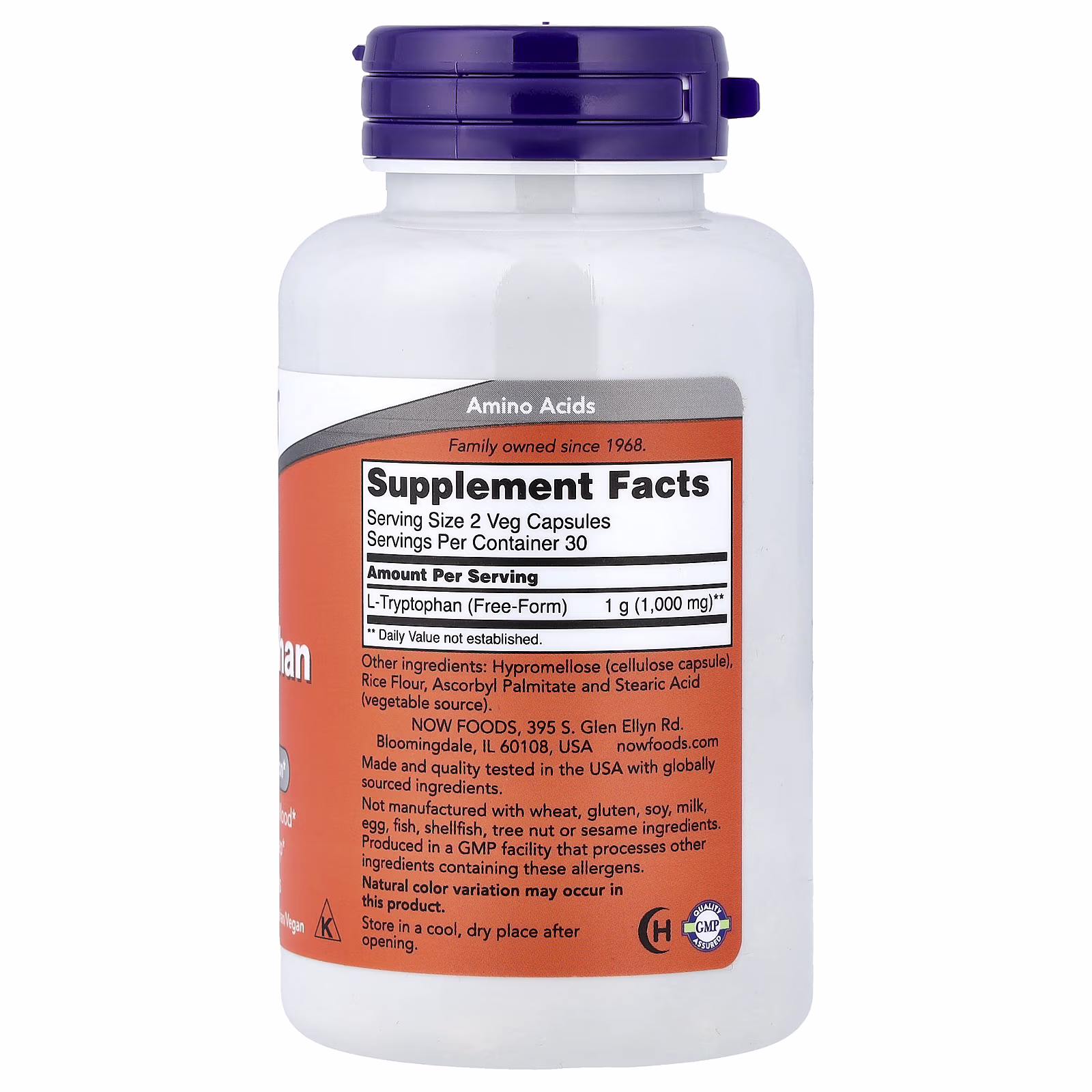 L-triptófano, 500 mg, 60 cápsulas vegetales, NOW Foods