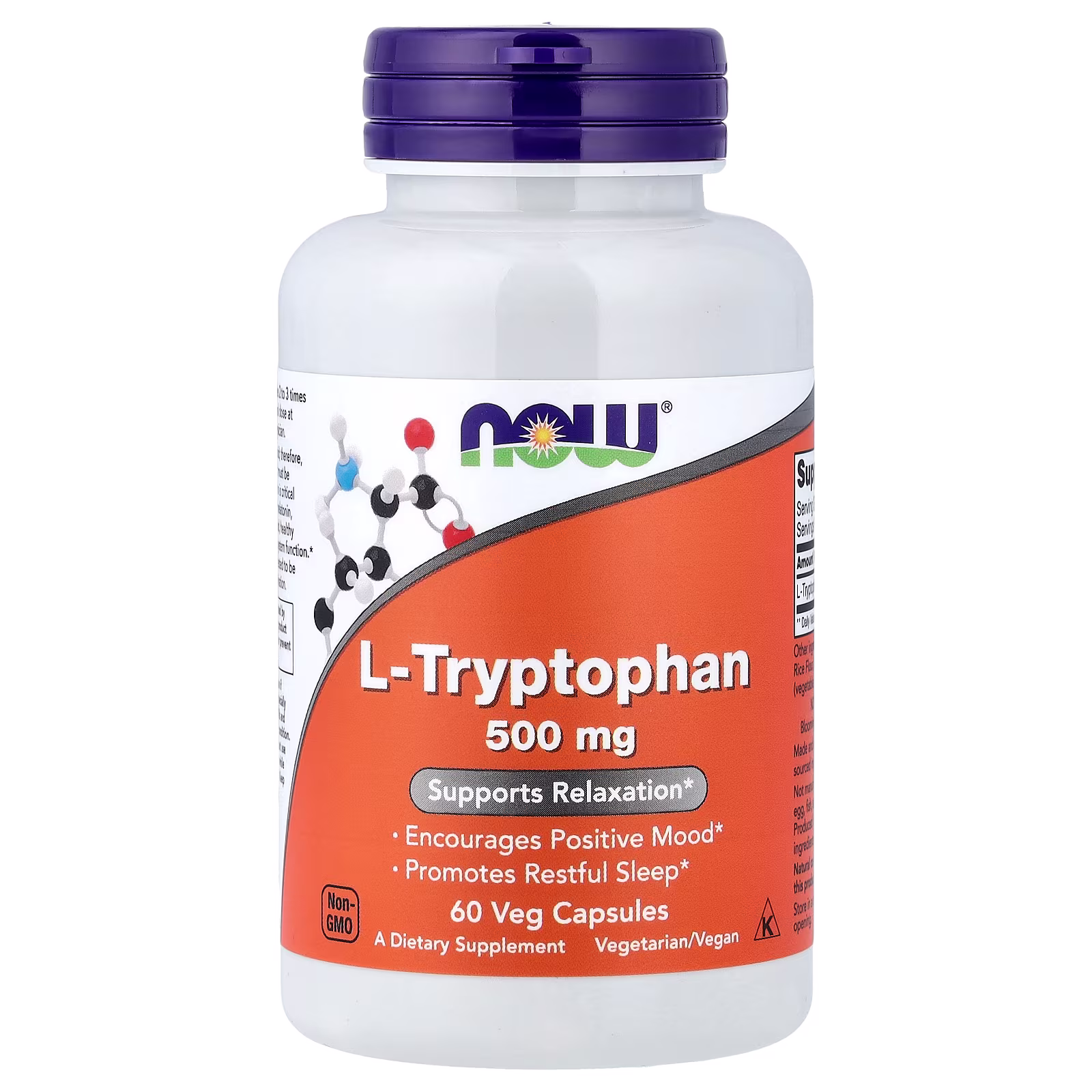L-triptófano, 500 mg, 60 cápsulas vegetales, NOW Foods