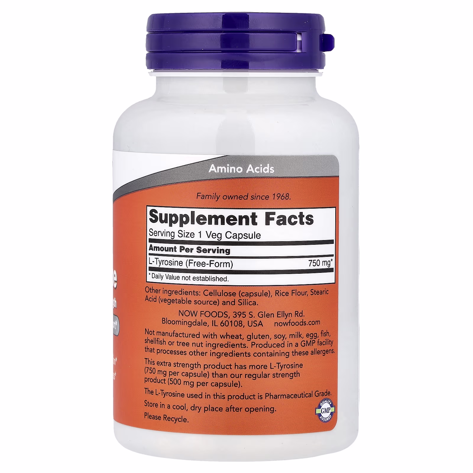 L-tirosina, 750 mg, 90 cápsulas vegetales, NOW Foods